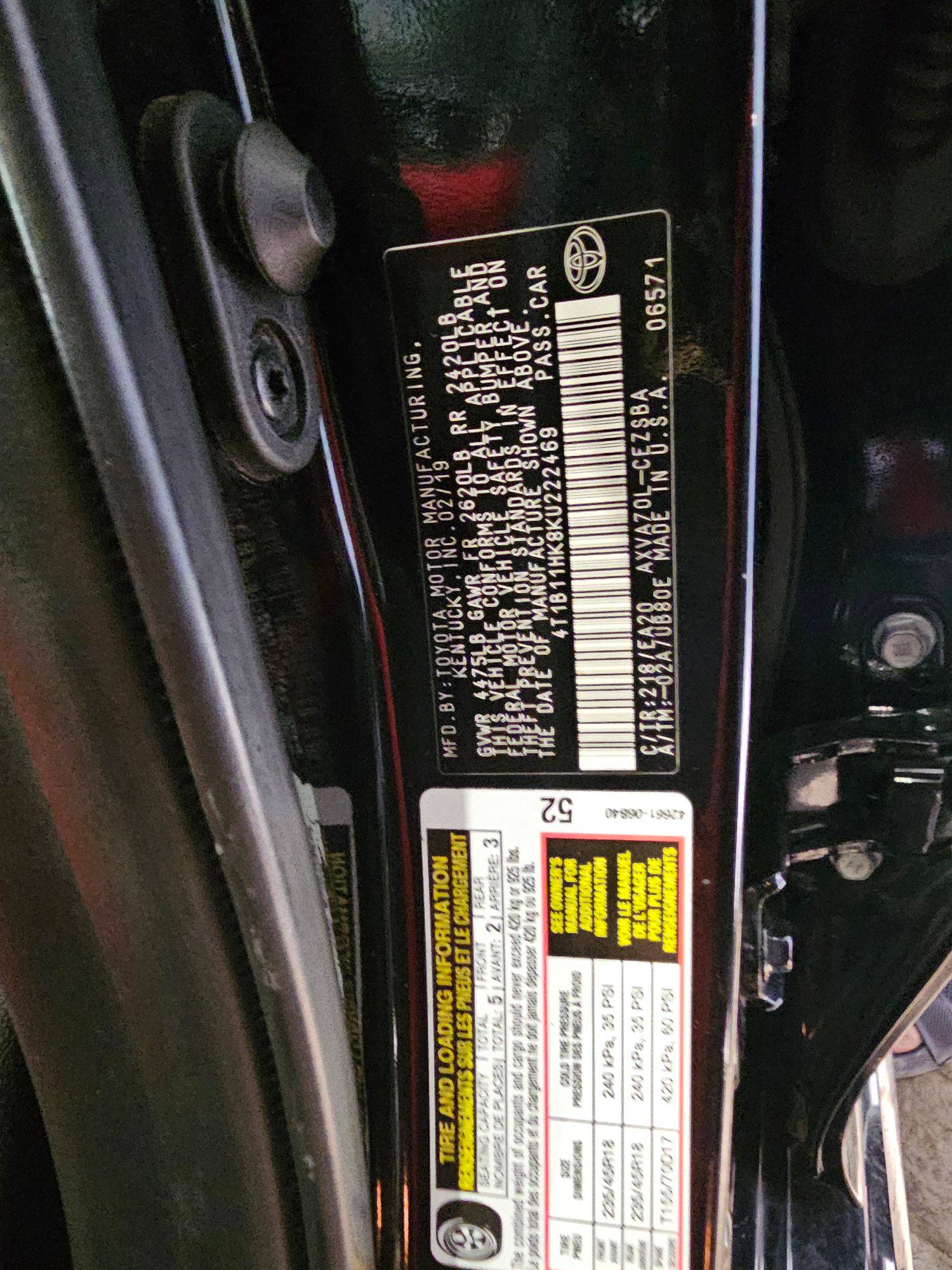 2019 TOYOTA CAMRY — 155330 Miles — Lot U222469 — Main - Marhaba Auctions Used Cars - Image 9