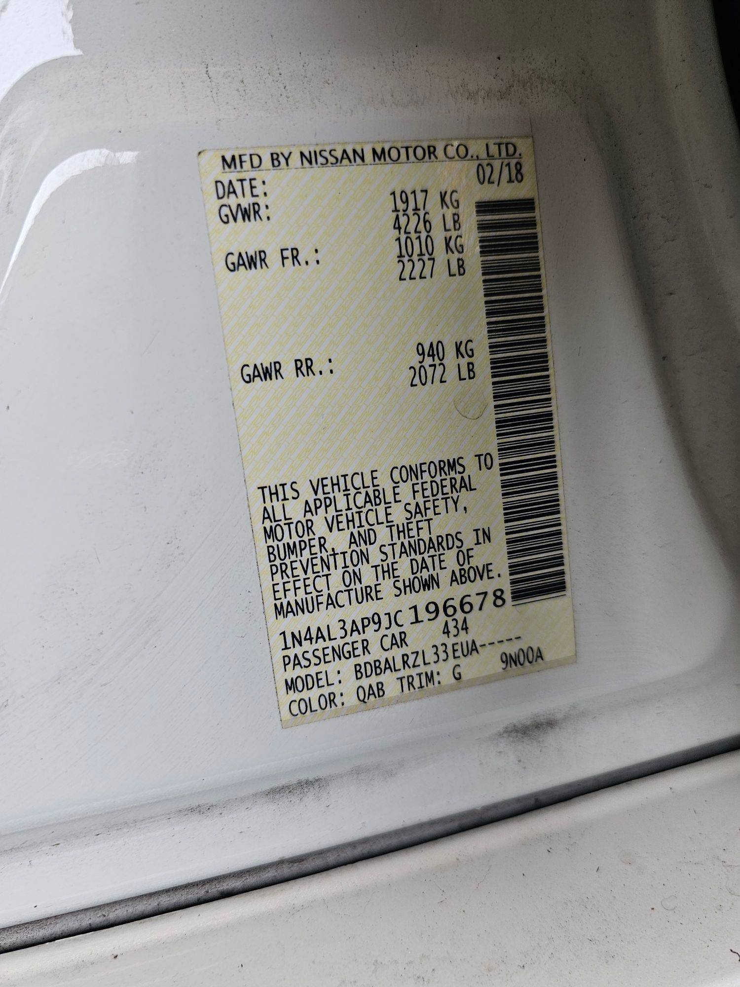 2018 NISSAN ALTIMA — 157060 Miles — Lot P9JC196678 — Souq - Marhaba Auctions Used Cars - Image 9