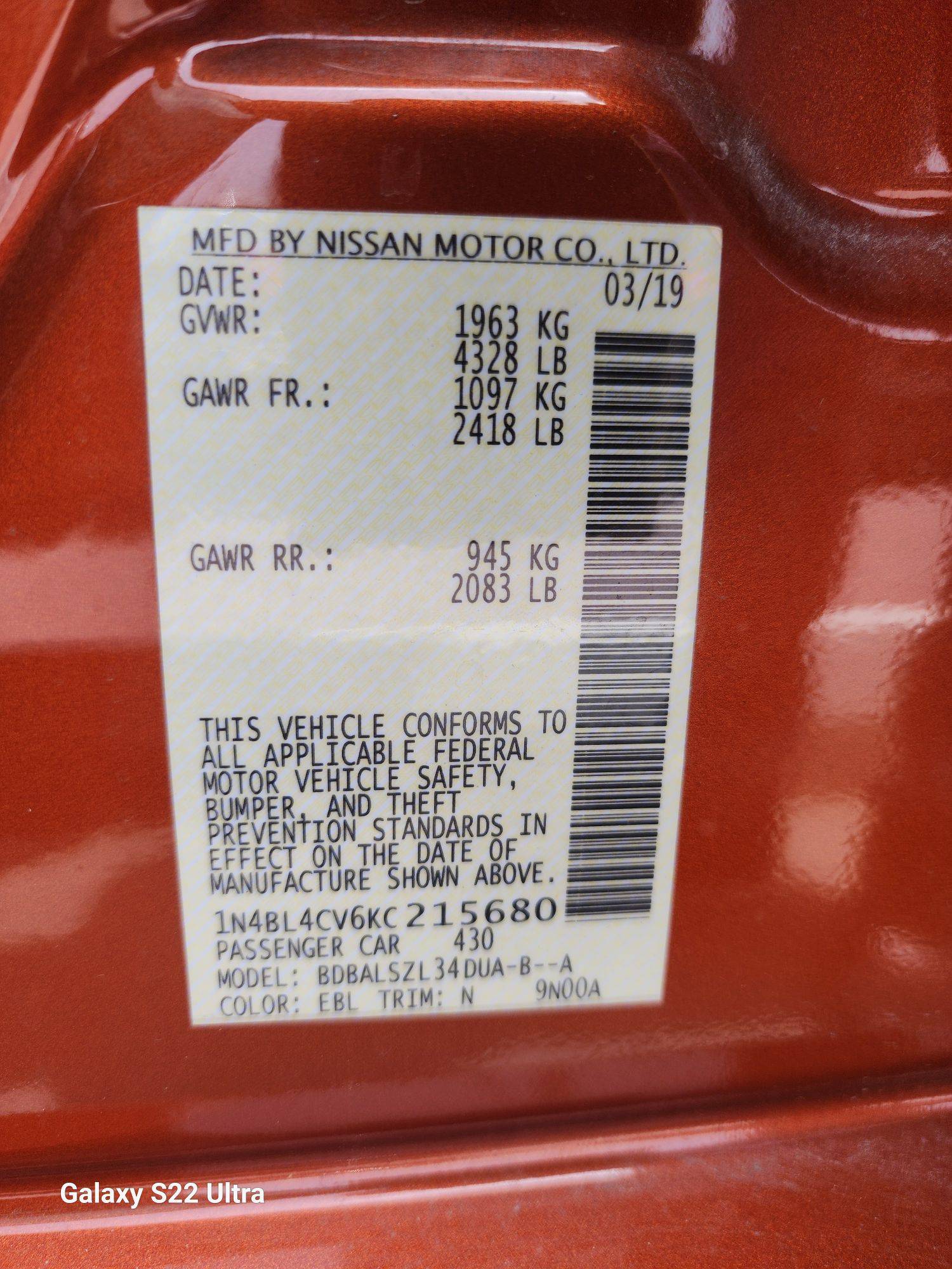 2019 NISSAN ALTIMA — 154212 Miles — Lot 38243531 - Marhaba Auctions Used Cars - Image 7