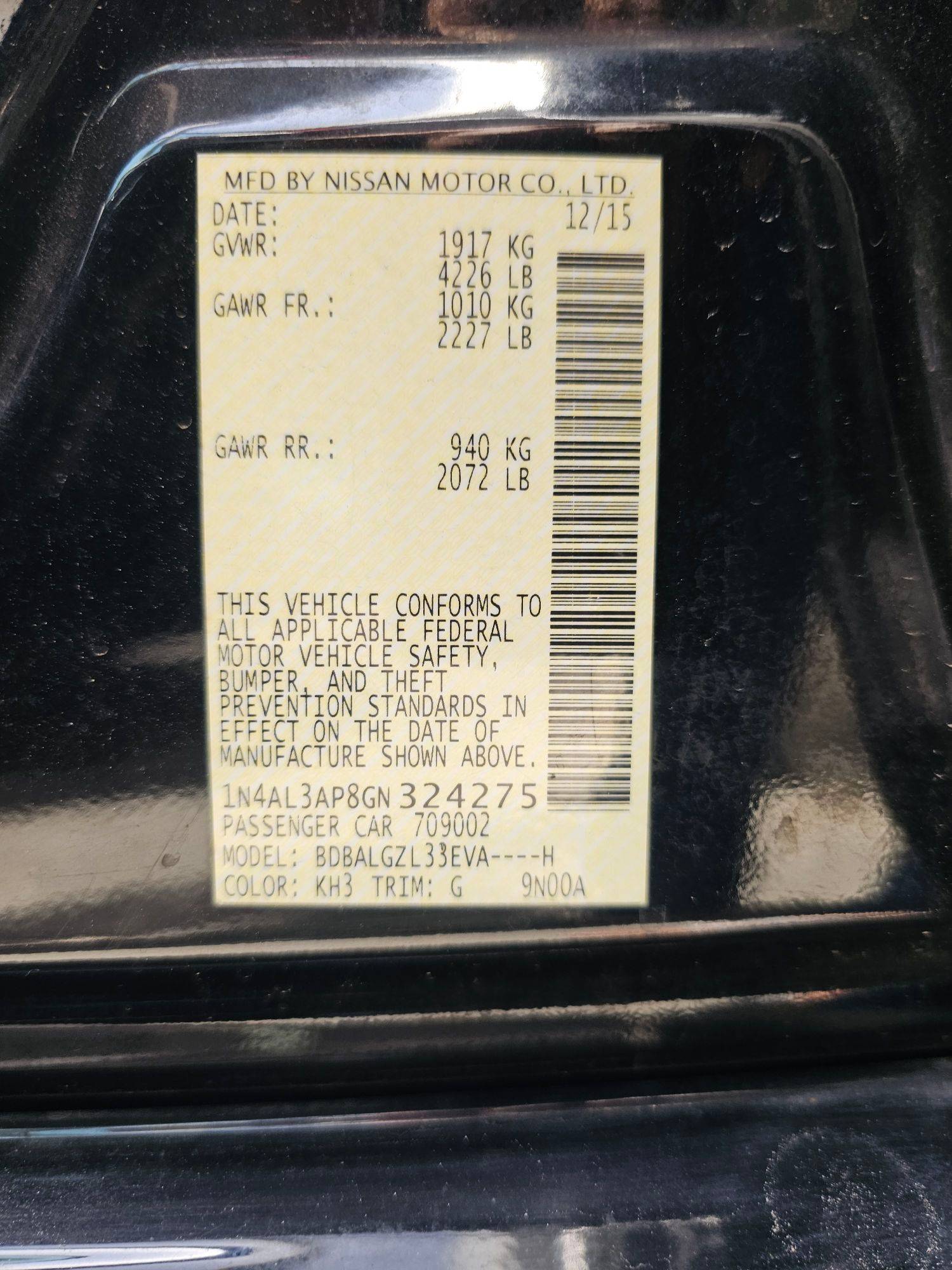 2016 NISSAN ALTIMA — 122567 Miles — Lot GN324275 — Main - Marhaba Auctions Used Cars - Image 9