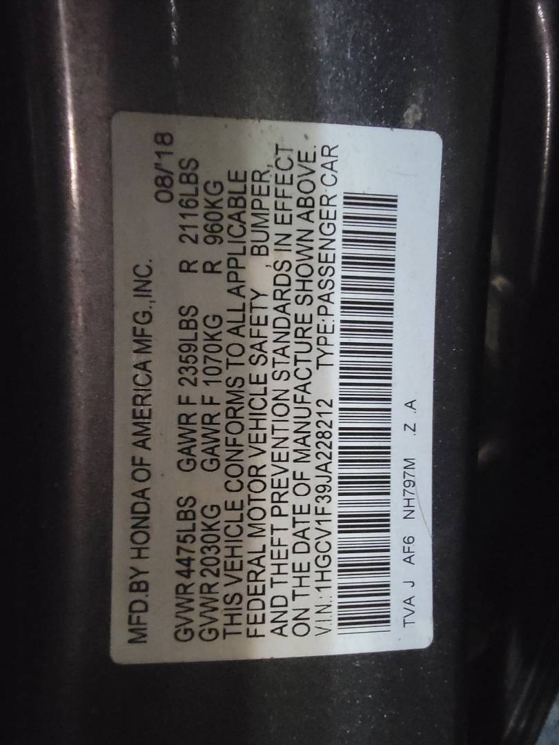 2018 HONDA ACCORD — 130410 Miles — Lot 28212 — Main - Marhaba Auctions Used Cars - Image 10