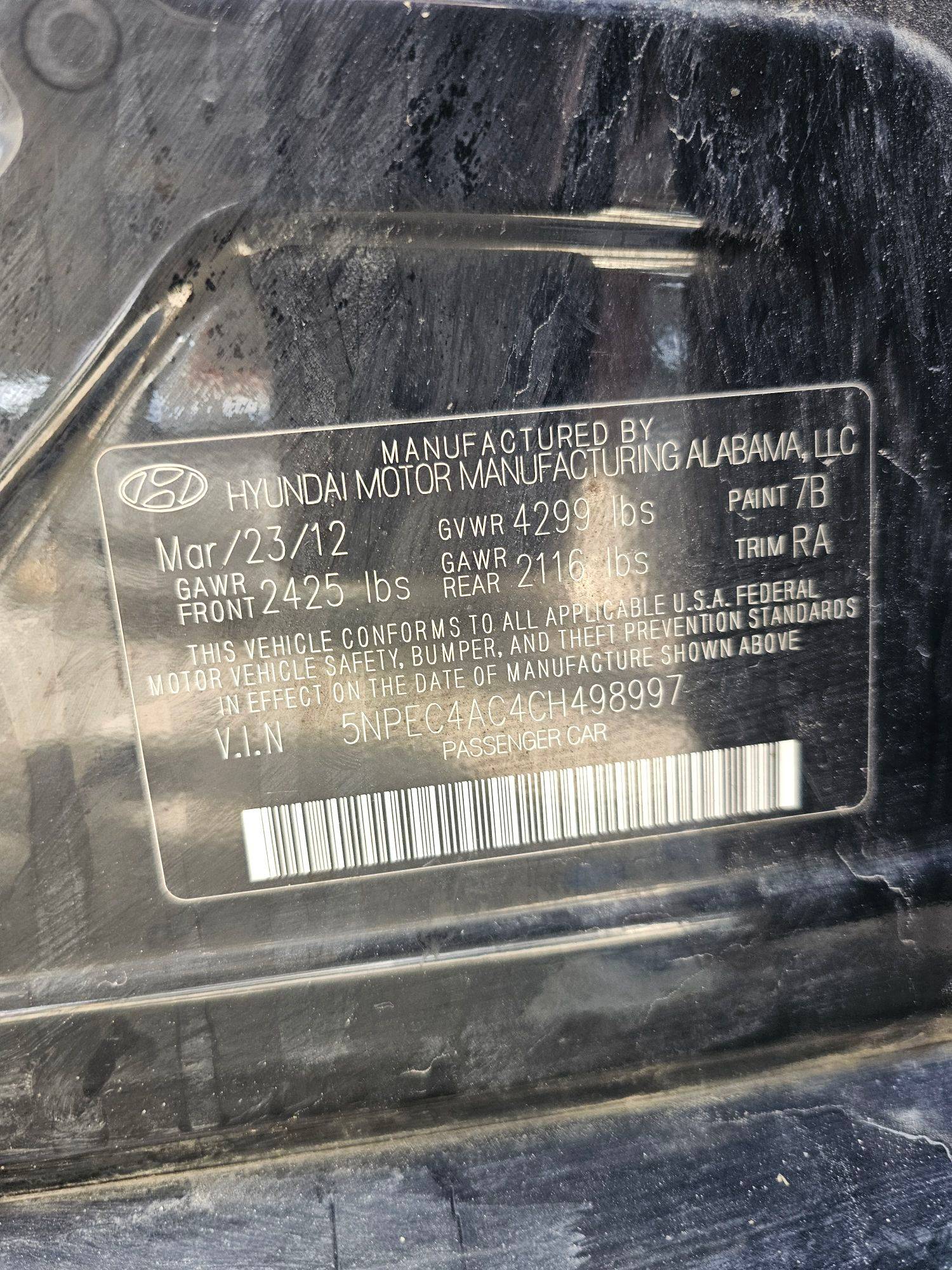 2012 HYUNDAI SONATA — 123666 Miles — Lot CH498997 — Souq - Marhaba Auctions Used Cars - Image 11