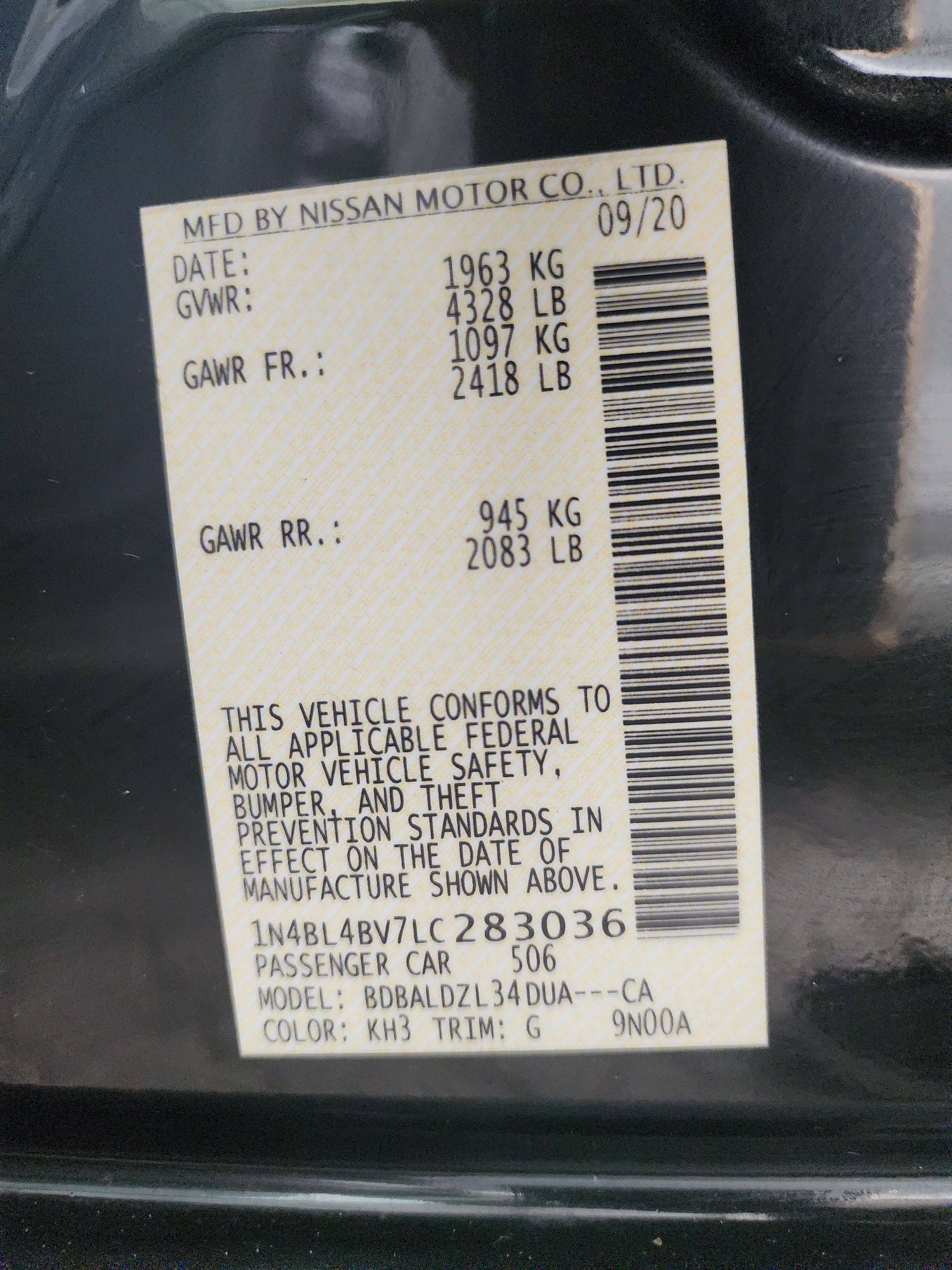 2020 NISSAN ALTIMA — 17588 Miles — Lot LC283036 - Marhaba Auctions Used Cars - Image 3