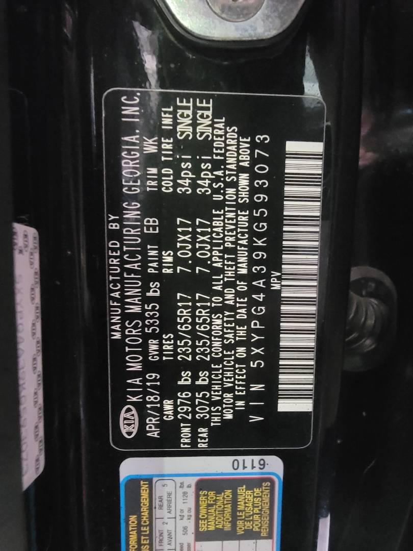 2019 KIA SORENTO — 90798 Miles — Lot 593073 — Main - Marhaba Auctions Used Cars - Image 10