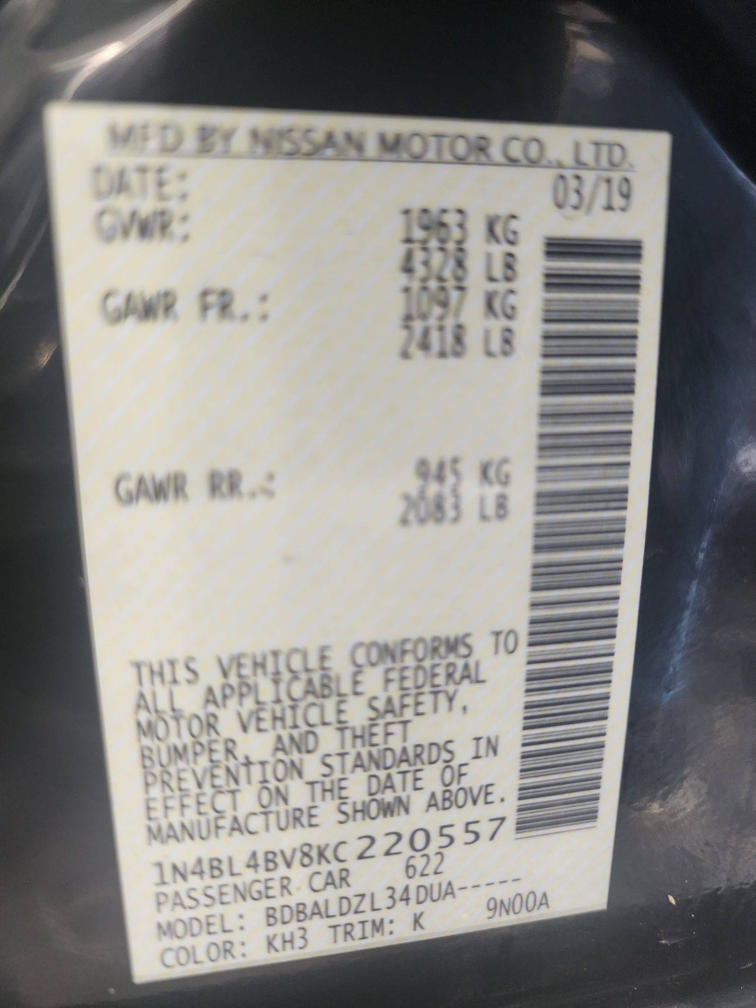 2019 NISSAN ALTIMA — 158389 Miles — Lot 64905583 - Marhaba Auctions Used Cars - Image 3