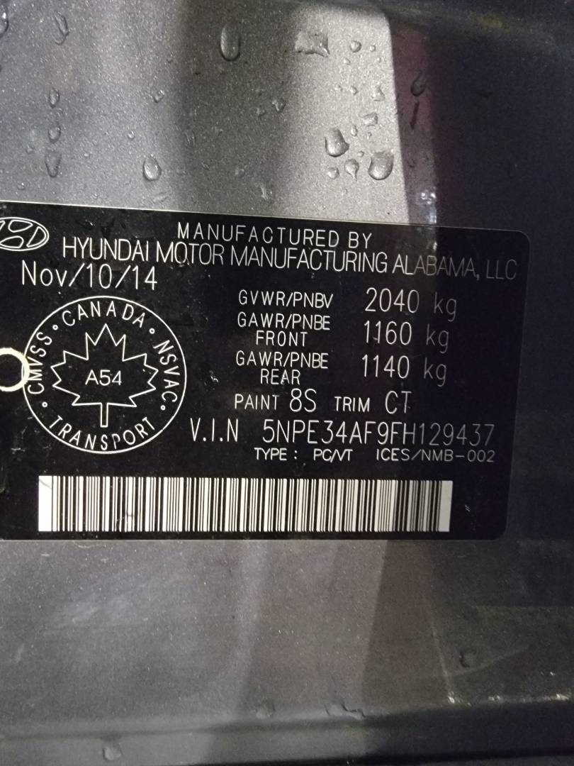 2015 HYUNDAI SONATA — 351278 KM — Lot 08746 - Marhaba Auctions Used Cars - Image 11
