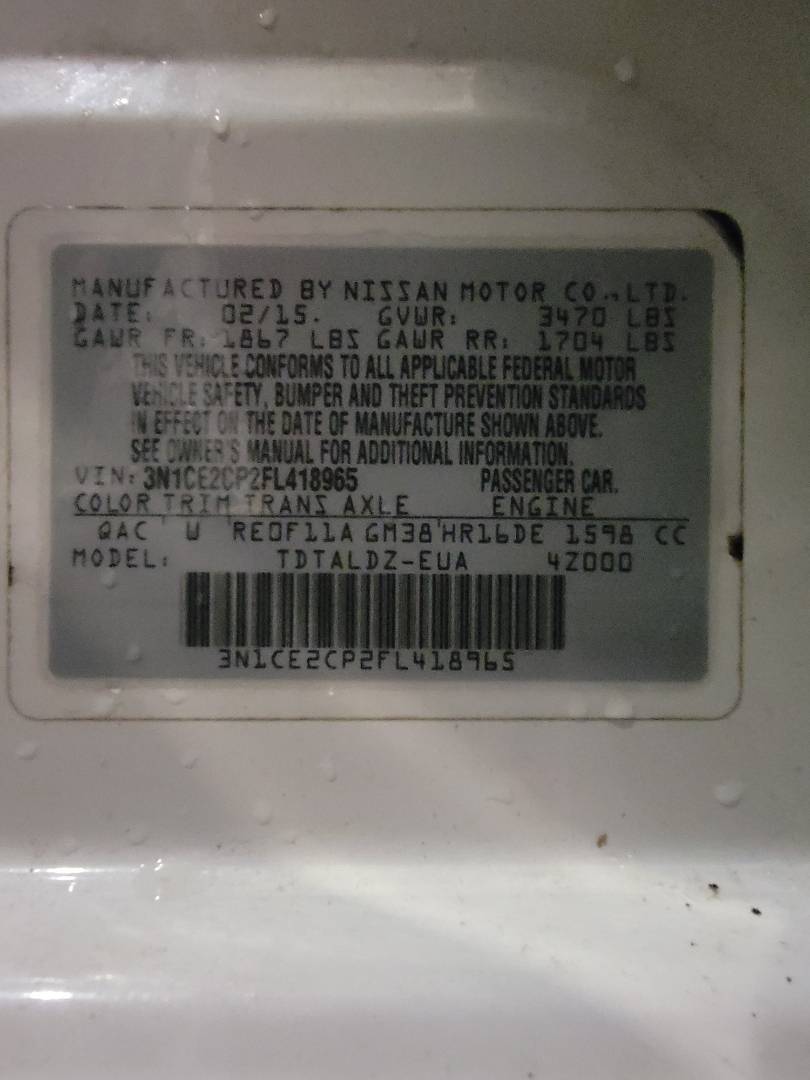 2015 NISSAN VERSA NOTE — 194764 Miles — Lot L418965 — Souq - Marhaba Auctions Used Cars - Image 10