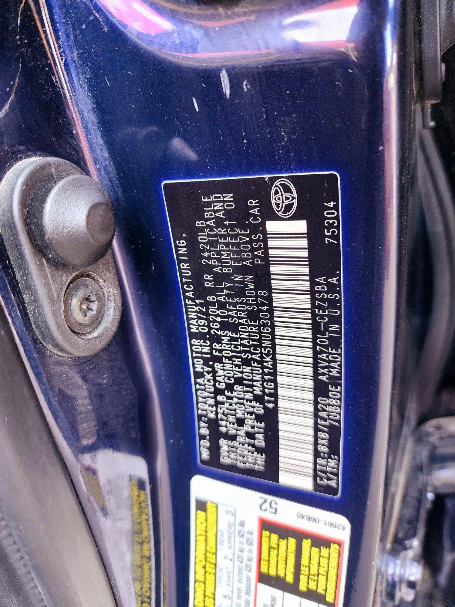 2022 TOYOTA CAMRY — 124026 KM — Lot NU630478 — Main - Marhaba Auctions Used Cars - Image 9