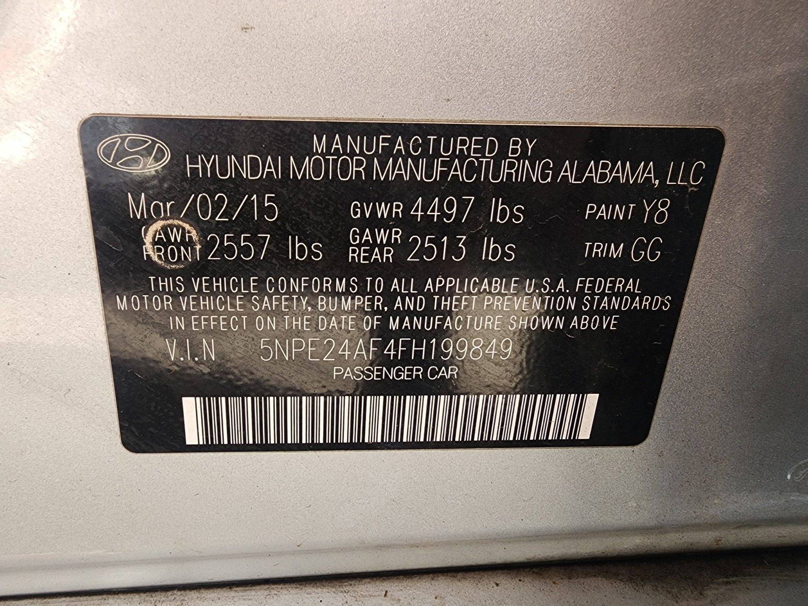 2015 HYUNDAI SONATA — 107265 Miles — Lot 38046077 — Main - Marhaba Auctions Used Cars - Image 10