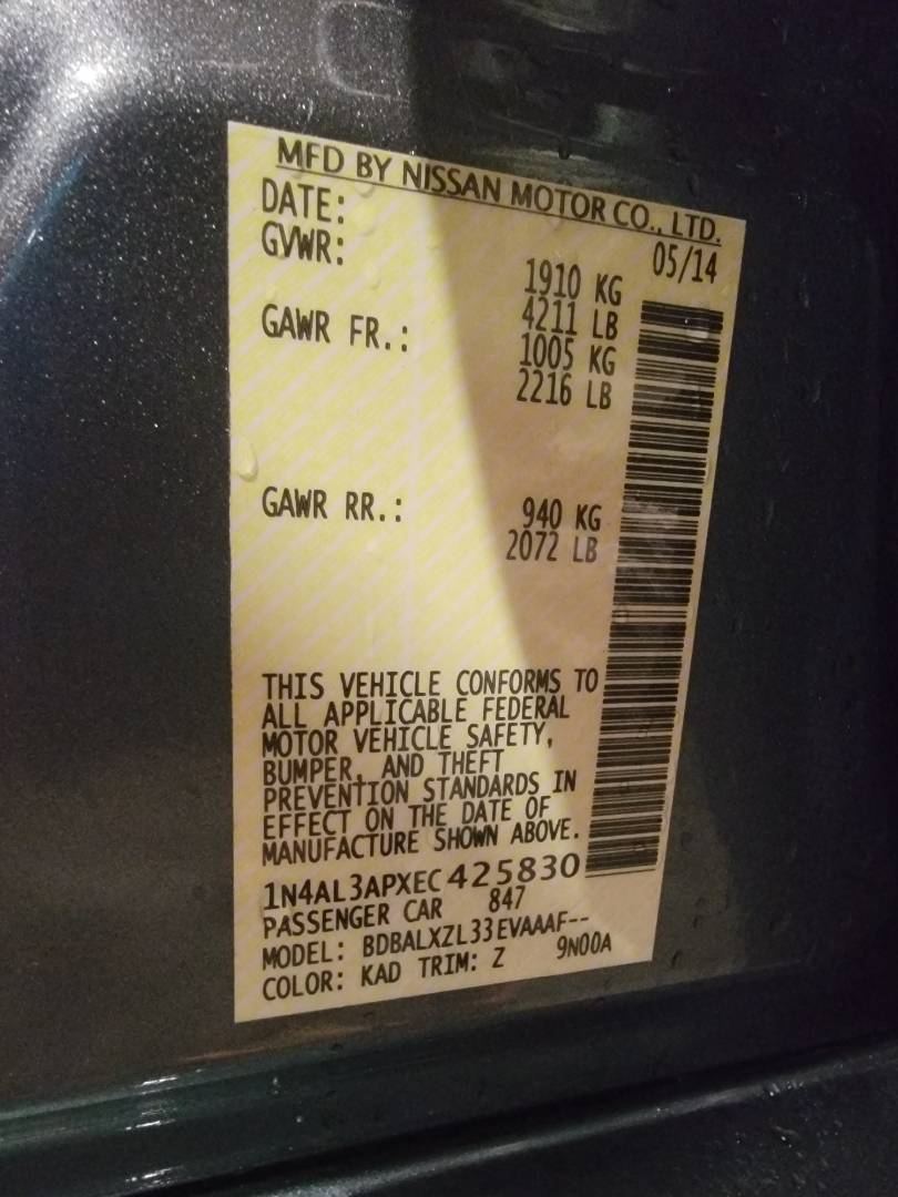 2014 NISSAN ALTIMA — 95326 Miles — Lot 425830 - Marhaba Auctions Used Cars - Image 3