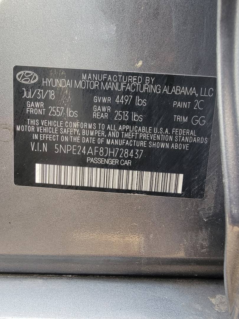 2018 HYUNDAI SONATA — 94038 Miles — Lot F8JH728437 — Main - Marhaba Auctions Used Cars - Image 10