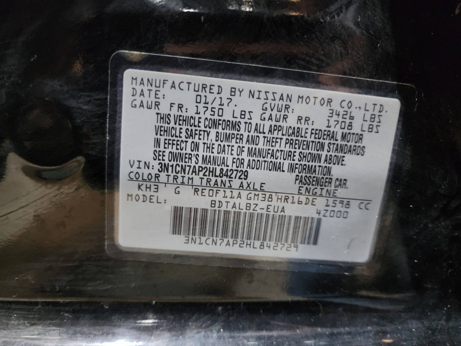 2017 NISSAN VERSA — 140858 Miles — Lot P2HL842729 — Al Quoz - Marhaba Auctions Used Cars - Image 10