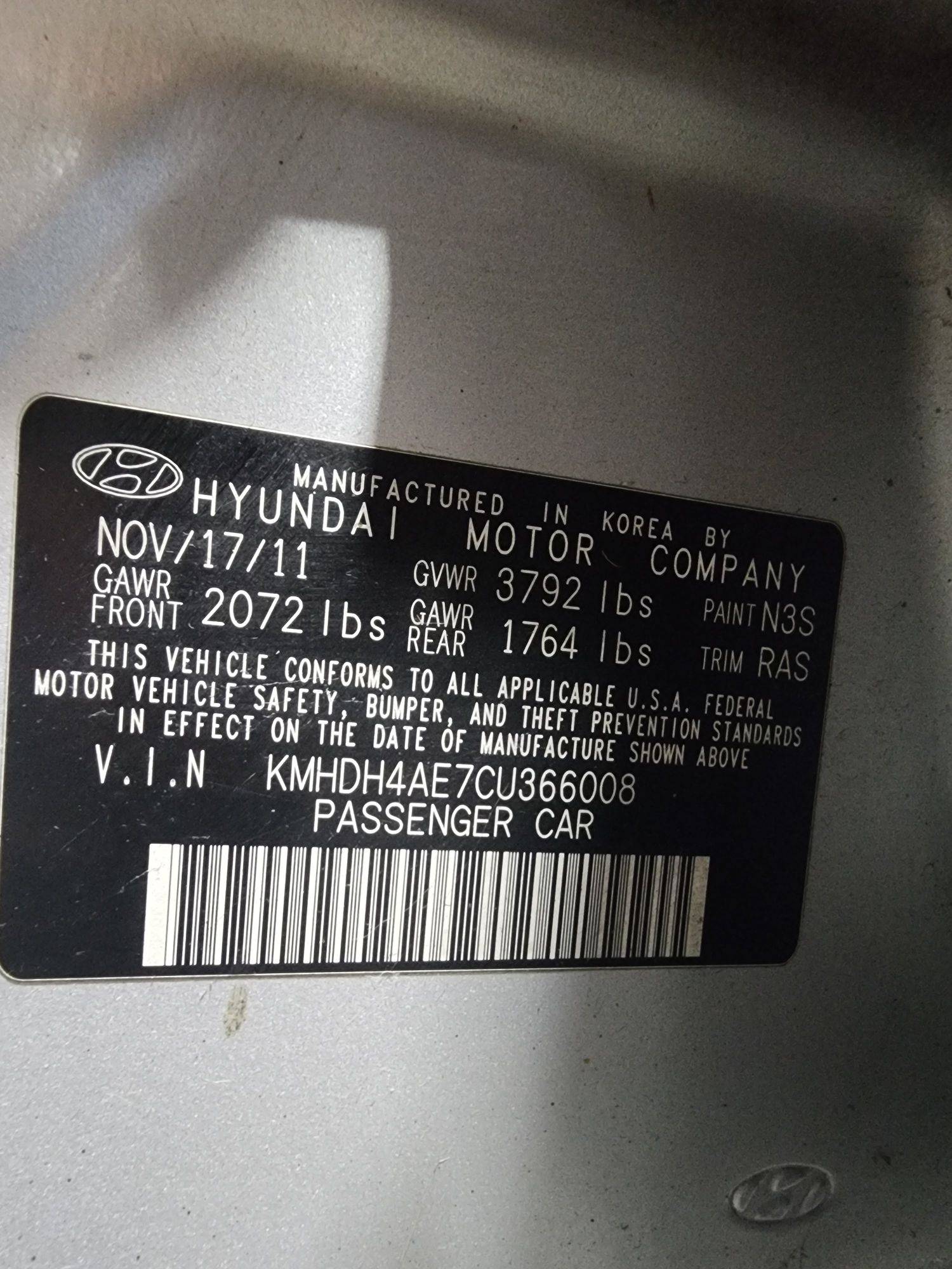 2012 HYUNDAI ELANTRA — 236681 Miles — Lot 366008 — Main - Marhaba Auctions Used Cars - Image 10