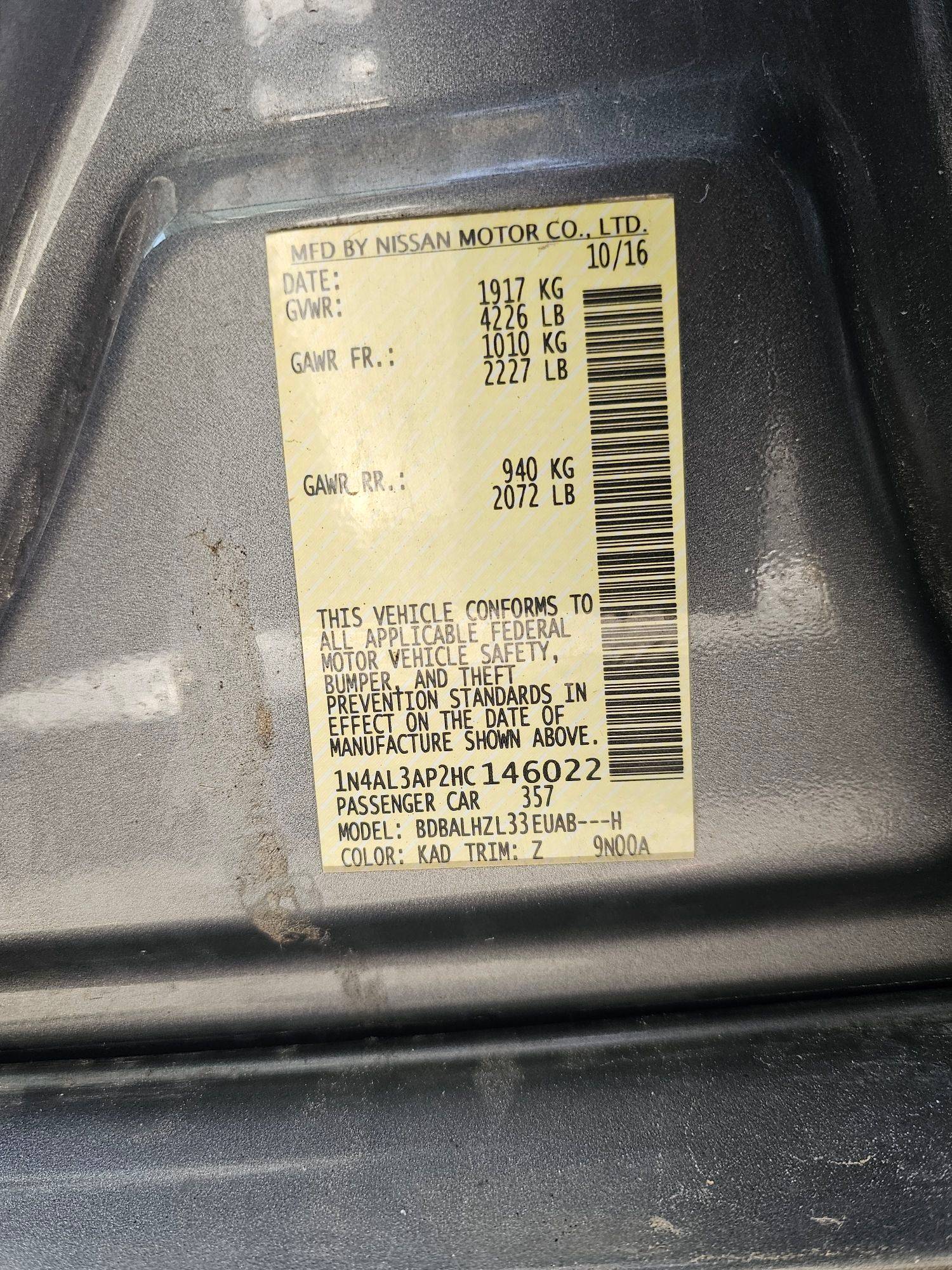 2017 NISSAN ALTIMA — 366169 Miles — Lot P2HC146022 — Souq - Marhaba Auctions Used Cars - Image 7