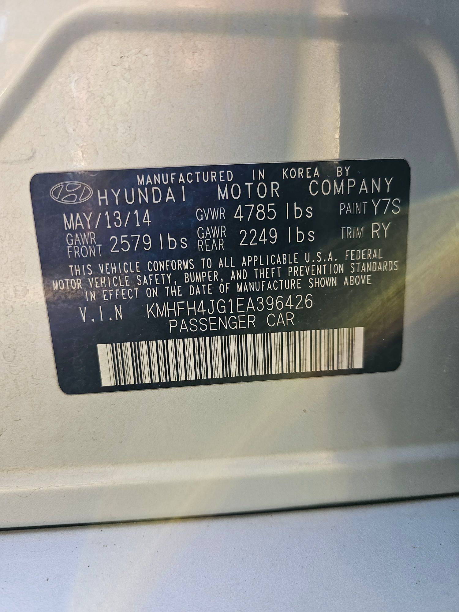 2014 HYUNDAI AZERA — 161526 KM — Lot EA396426 — Souq - Marhaba Auctions Used Cars - Image 10