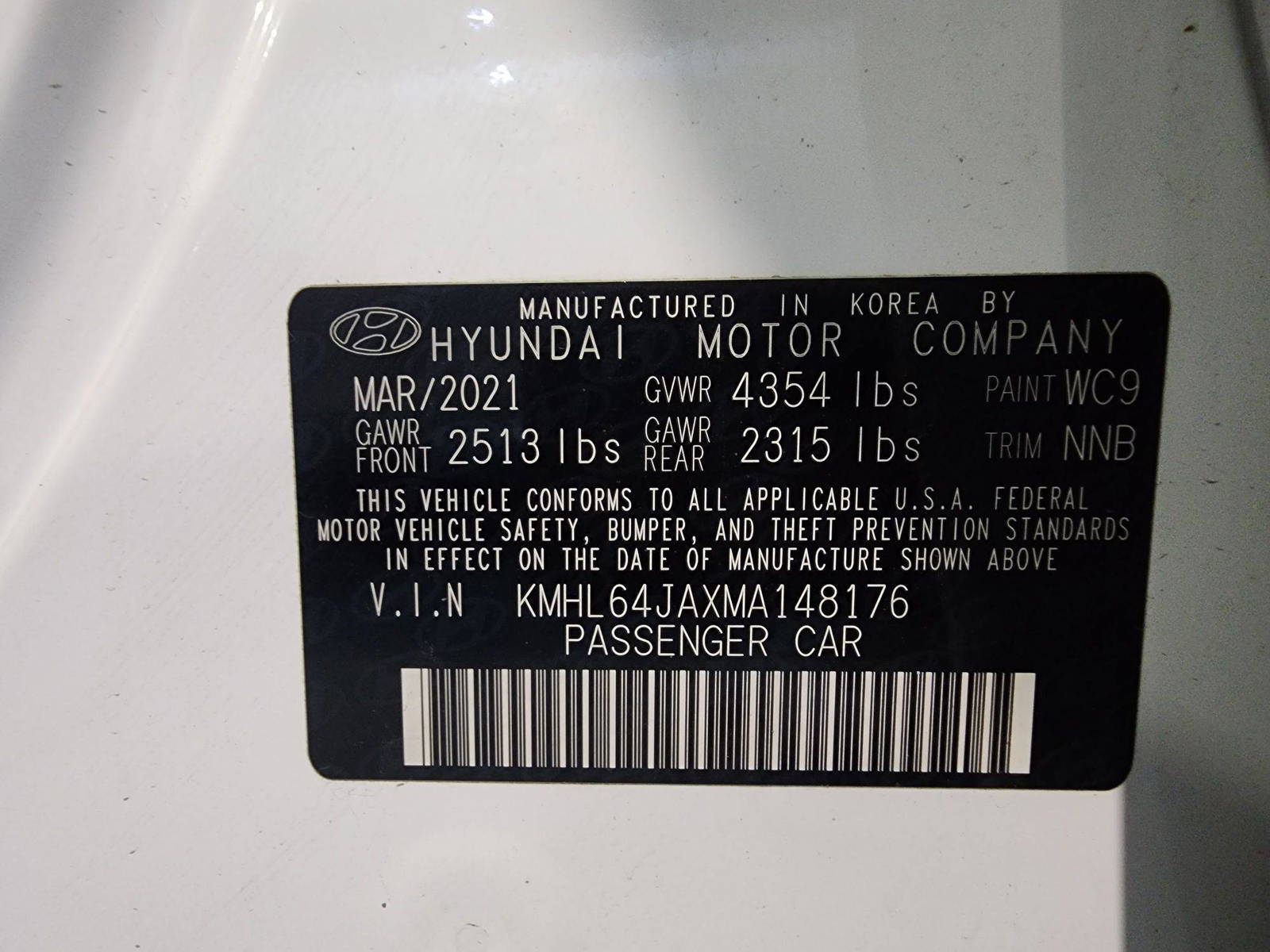 2021 HYUNDAI SONATA — 45045 Miles — Lot 48176 — Al Quoz - Marhaba Auctions Used Cars - Image 9