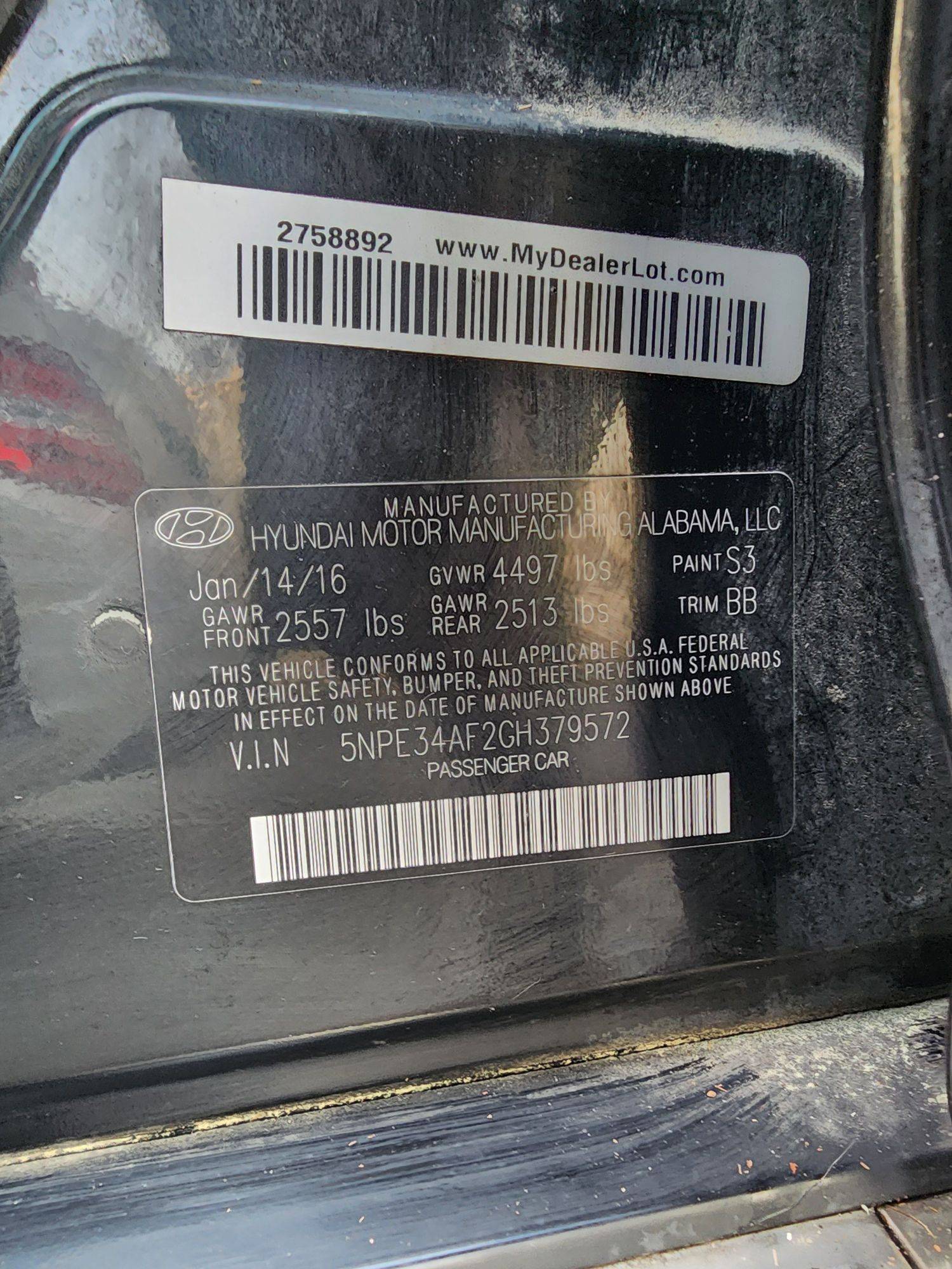 2016 HYUNDAI SONATA — 172182 Miles — Lot 326446 — Souq - Marhaba Auctions Used Cars - Image 10