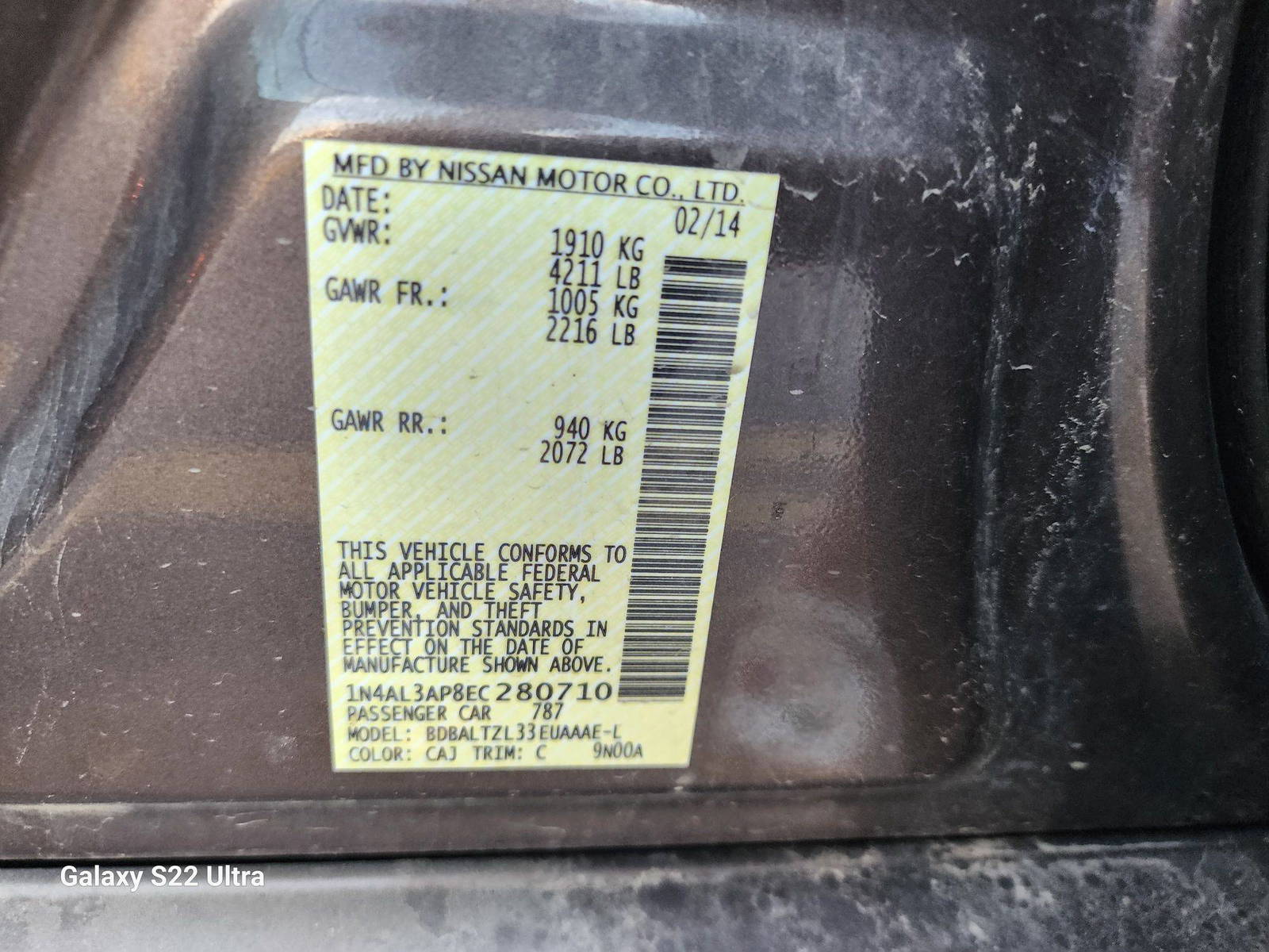 2014 NISSAN ALTIMA — 133909 Miles — Lot 36979724 - Marhaba Auctions Used Cars - Image 10
