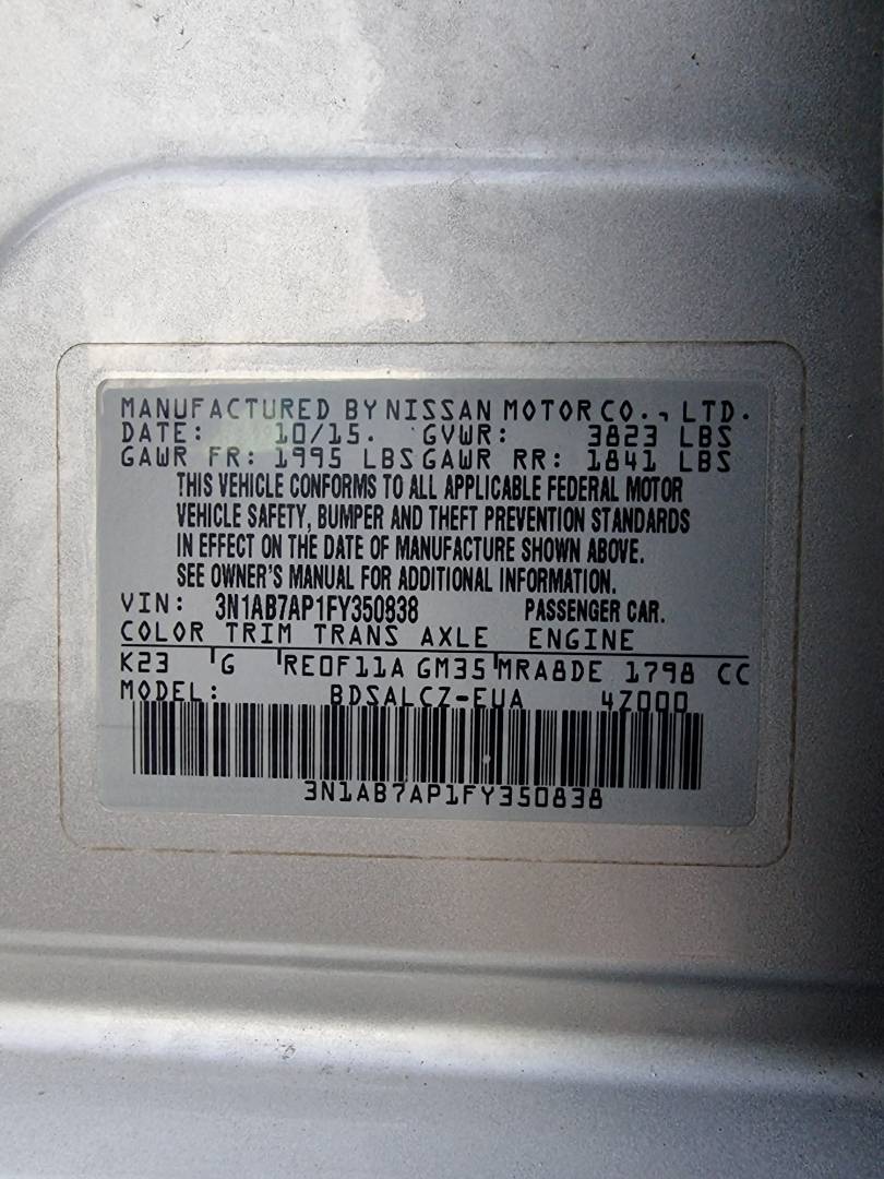 2015 NISSAN SENTRA — 189862 Miles — Lot 125487 — Ind. 12 - Marhaba Auctions Used Cars - Image 9