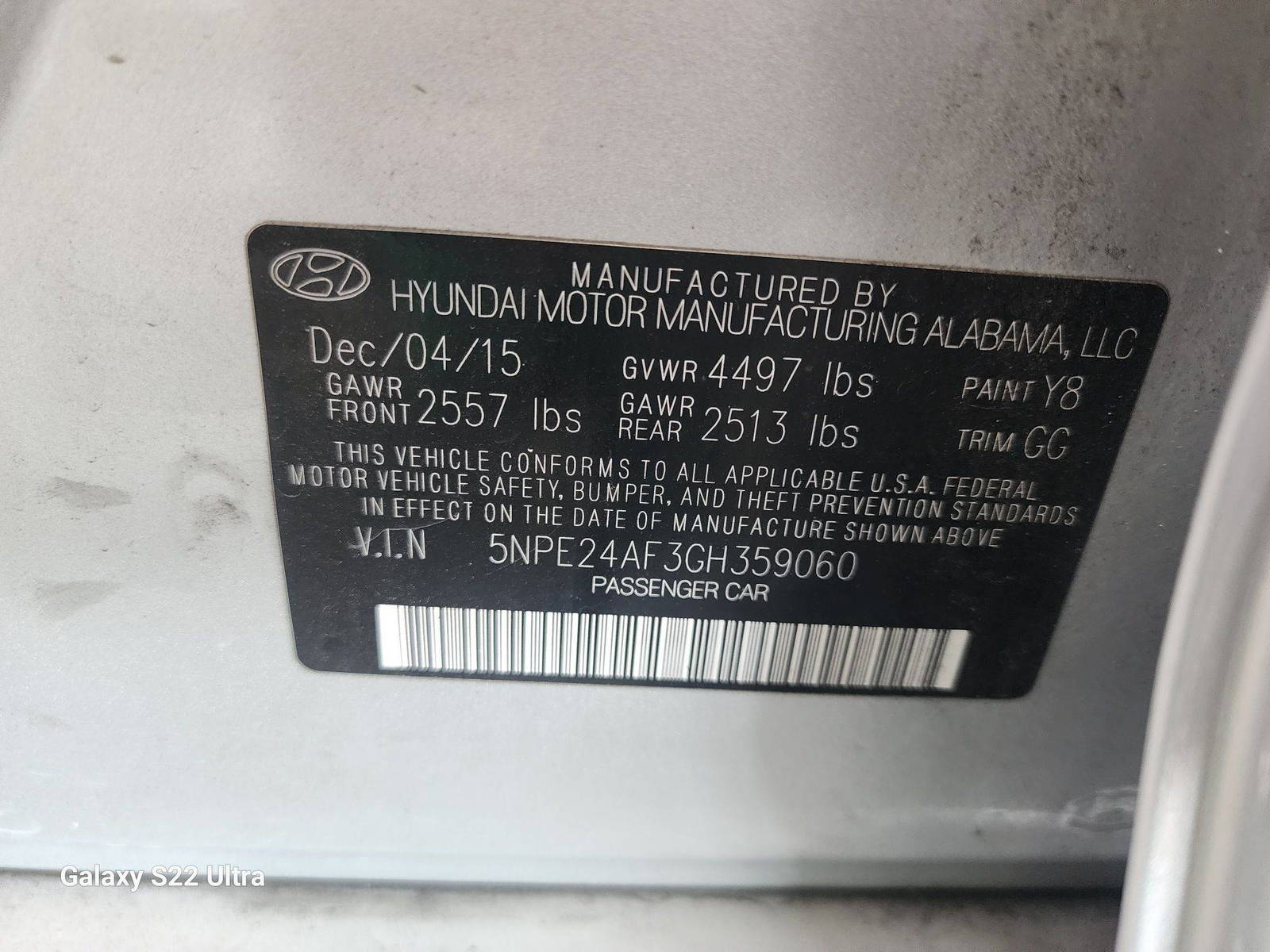 2016 HYUNDAI SONATA — 101098 Miles — Lot 42574084 - Marhaba Auctions Used Cars - Image 3