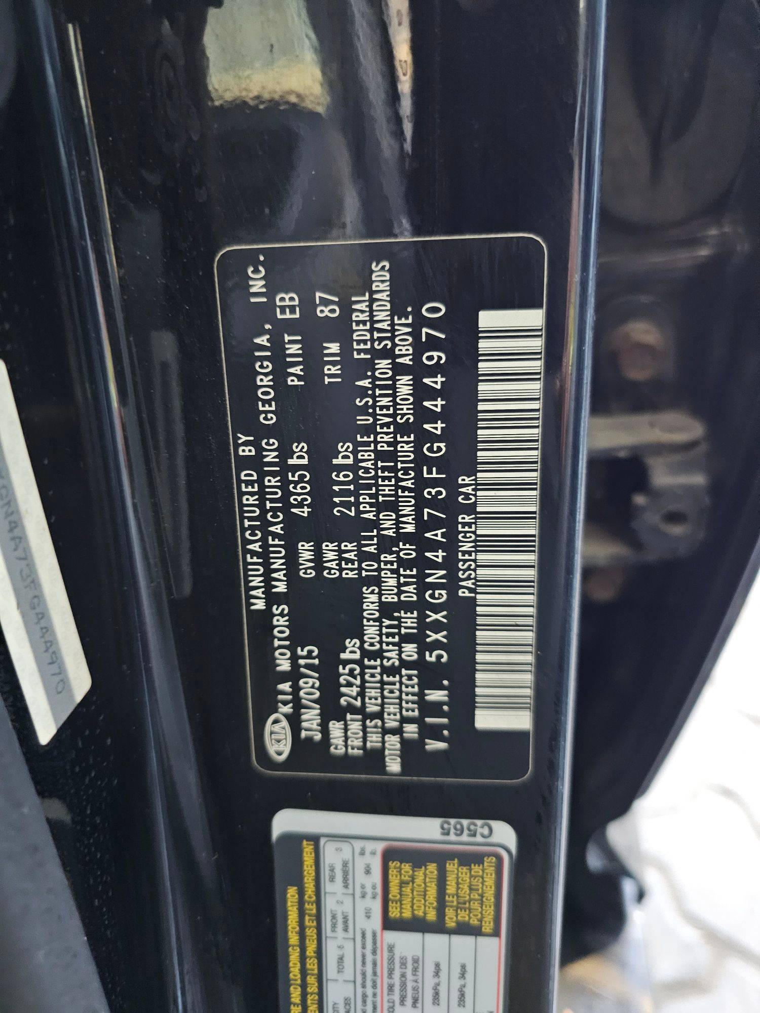 2015 KIA OPTIMA — 123641 Miles — Lot FG444970 — Souq - Marhaba Auctions Used Cars - Image 11