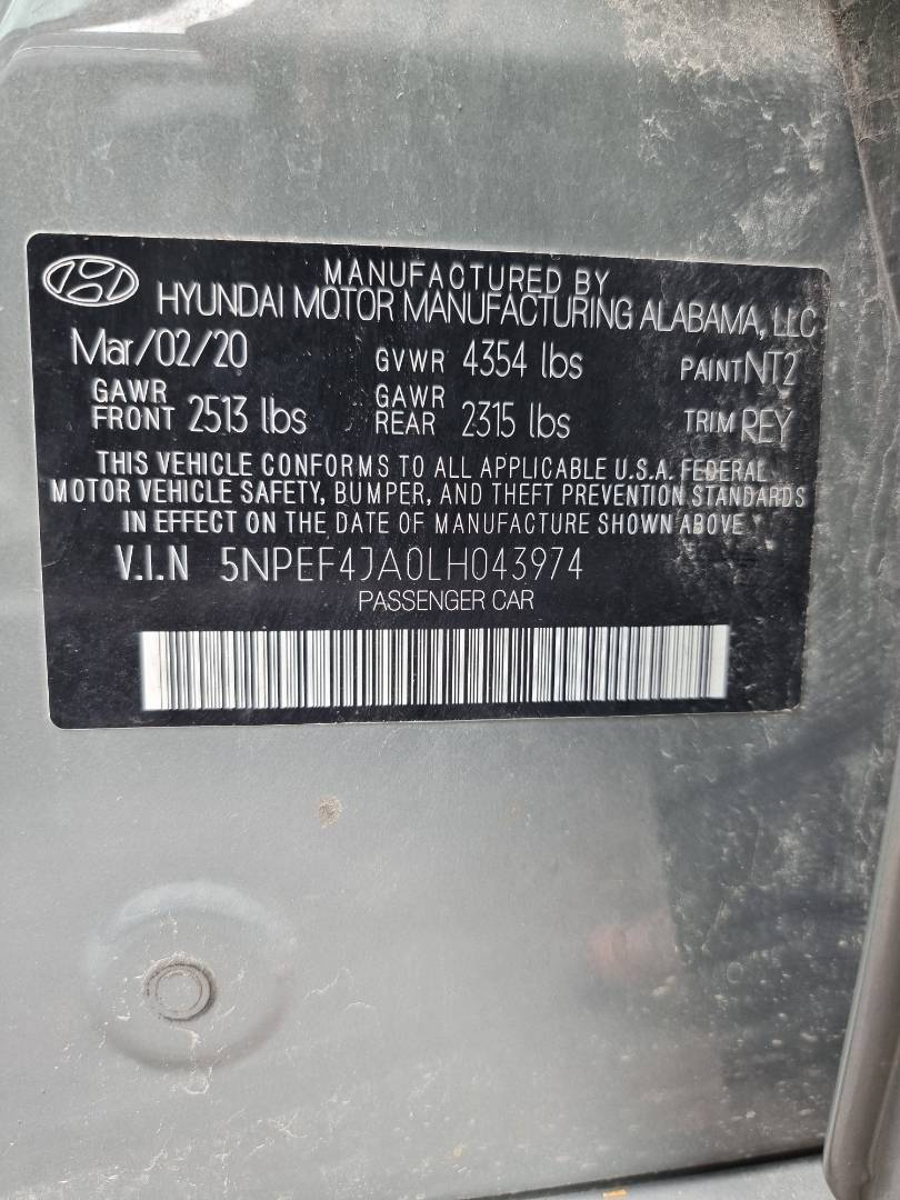 2020 HYUNDAI SONATA — 90689 Miles — Lot H043974 — Ind. 12 - Marhaba Auctions Used Cars - Image 9