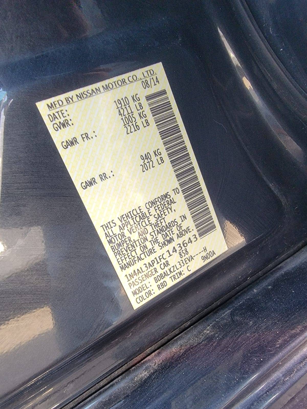2015 NISSAN ALTIMA — 282304 Miles — Lot FC143643 — Main - Marhaba Auctions Used Cars - Image 9