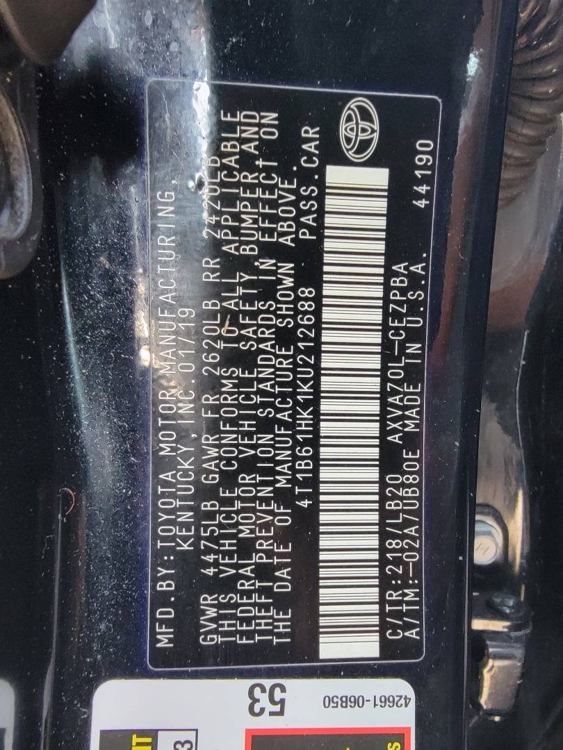 2019 TOYOTA CAMRY — 146907 Miles — Lot U212688 - Marhaba Auctions Used Cars - Image 10
