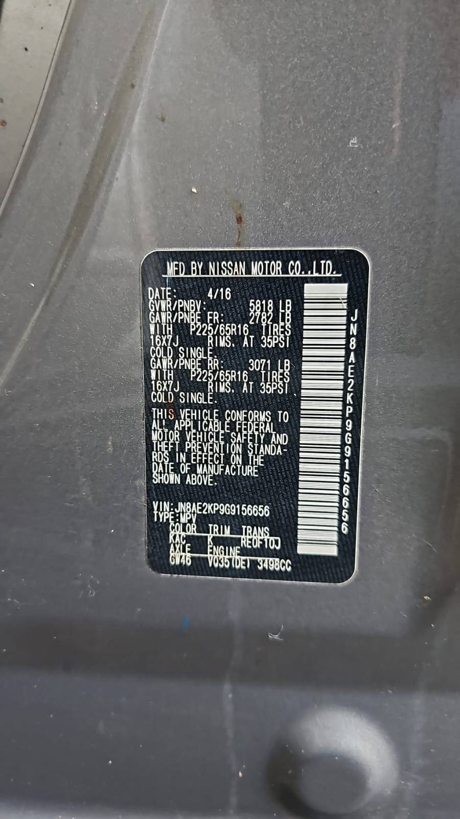 2016 NISSAN QUEST — 129 377 Miles — Lot G9156656 — Souq - Marhaba Auctions Used Cars - Image 5