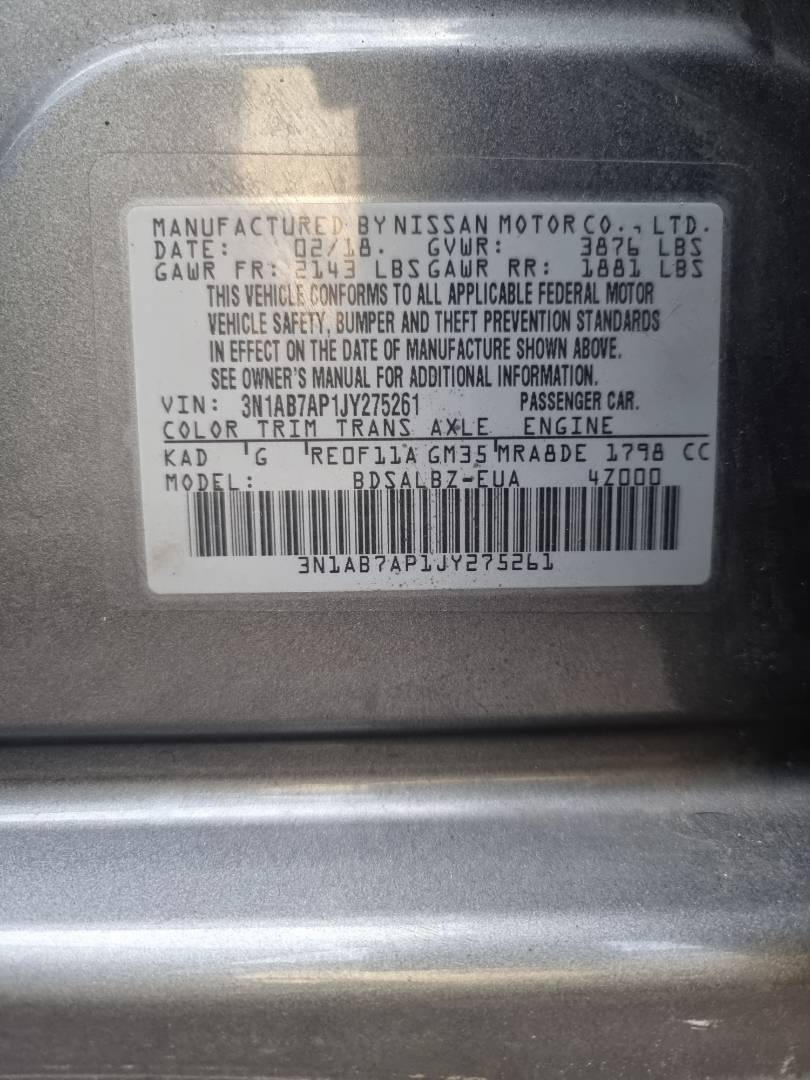 2018 NISSAN SENTRA — 176087 Miles — Lot 214587 — Ind. 12 - Marhaba Auctions Used Cars - Image 9