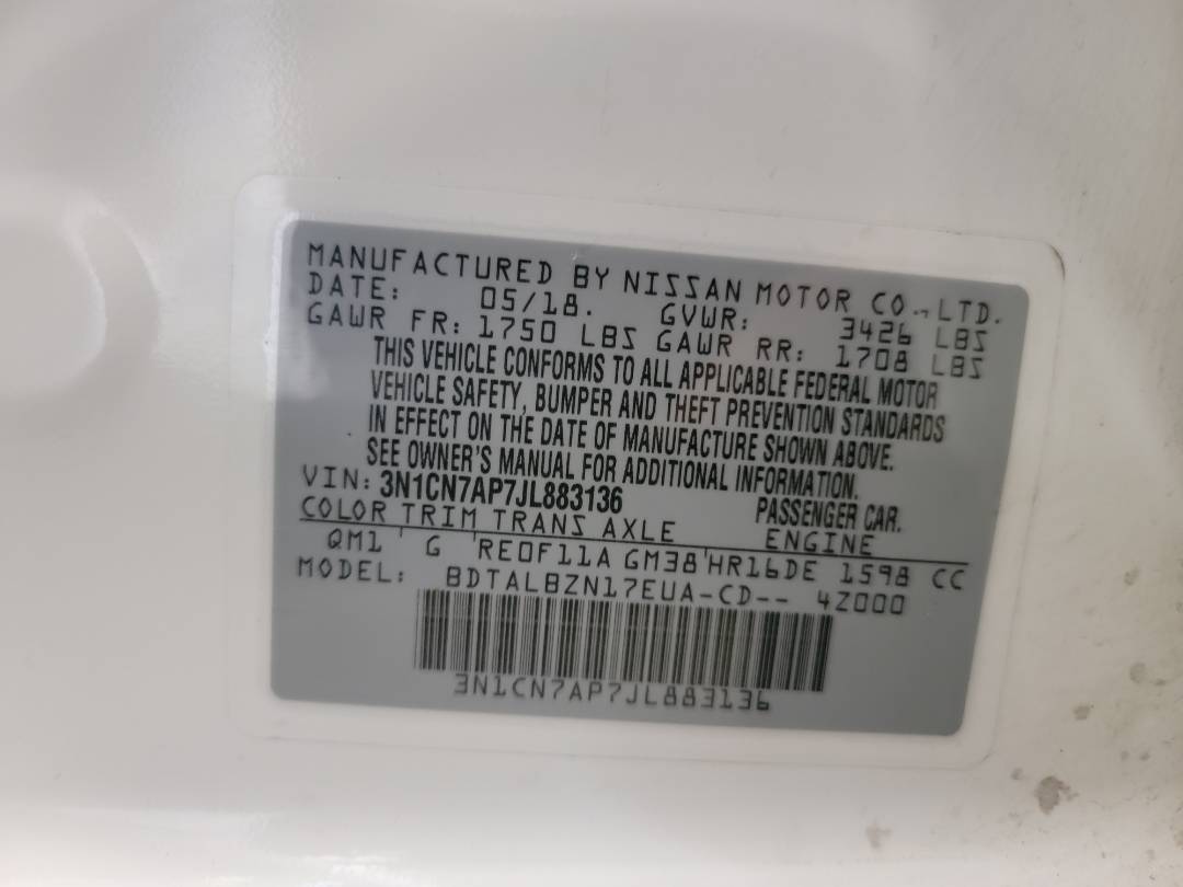 2018 NISSAN VERSA — 52052 Miles — Lot L883136 — Main - Marhaba Auctions Used Cars - Image 9