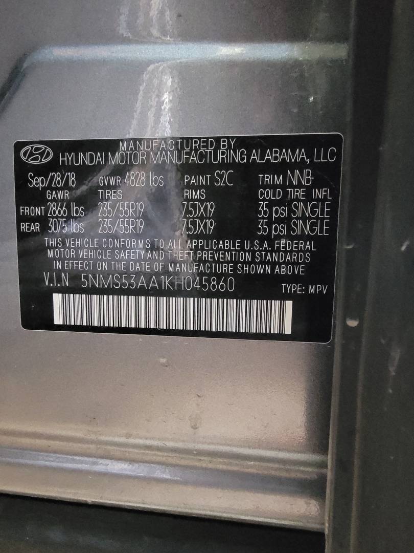 2019 HYUNDAI SANTA FE — 49771 Miles — Lot H045860 — Main - Marhaba Auctions Used Cars - Image 10