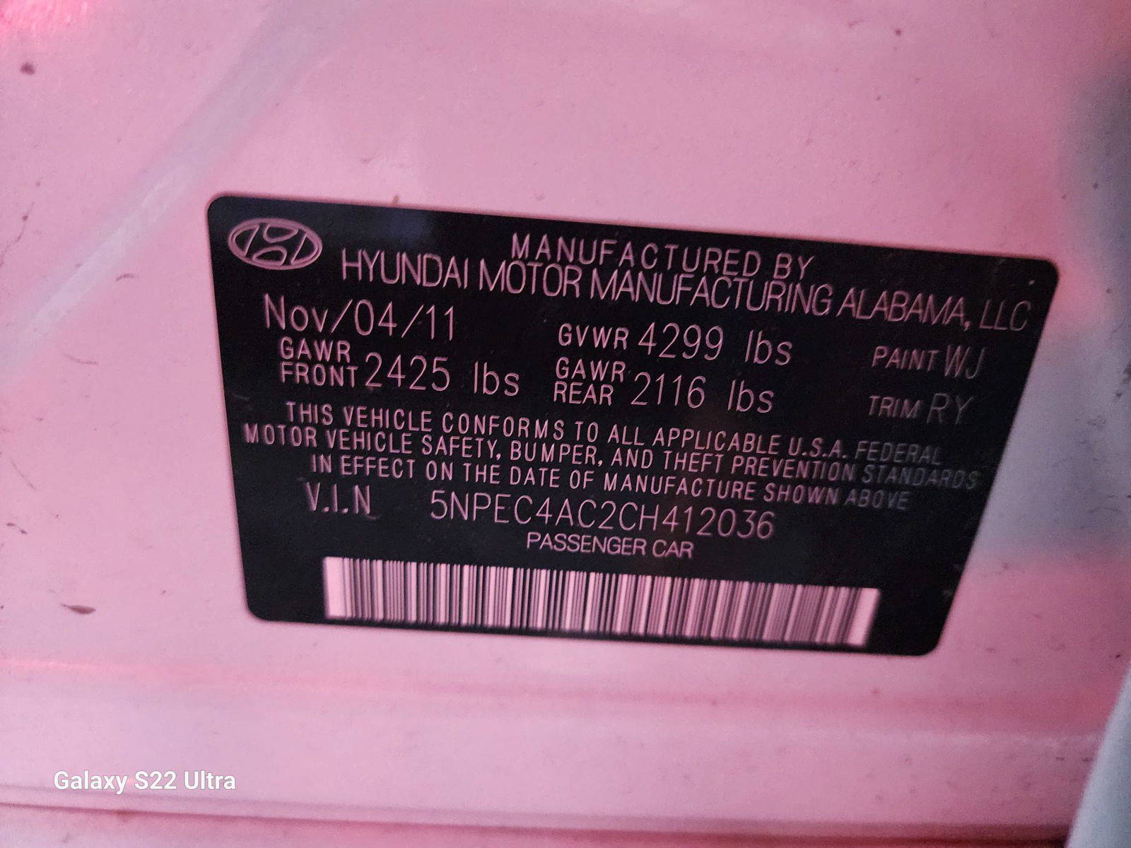2012 HYUNDAI SONATA — 174115 Miles — Lot 38294794 - Marhaba Auctions Used Cars - Image 10