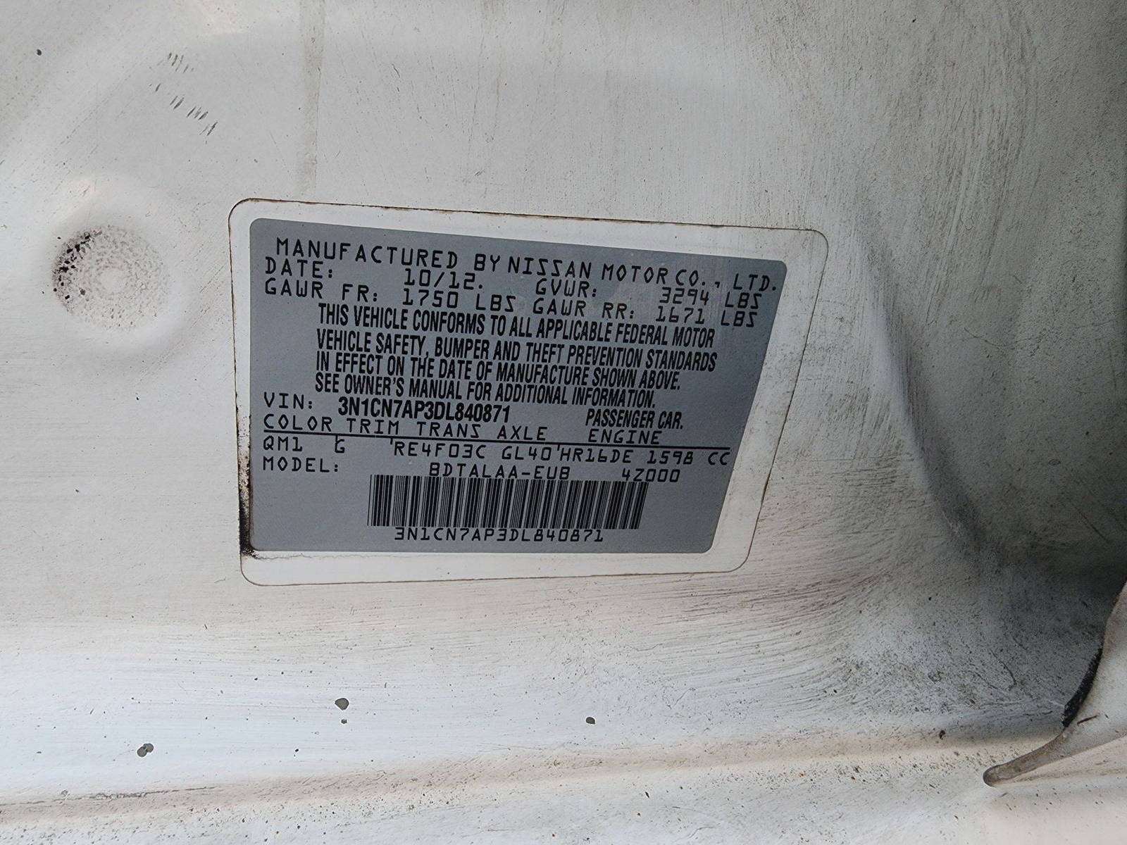 2013 NISSAN VERSA — 132493 Miles — Lot 38870667 — Main - Marhaba Auctions Used Cars - Image 8