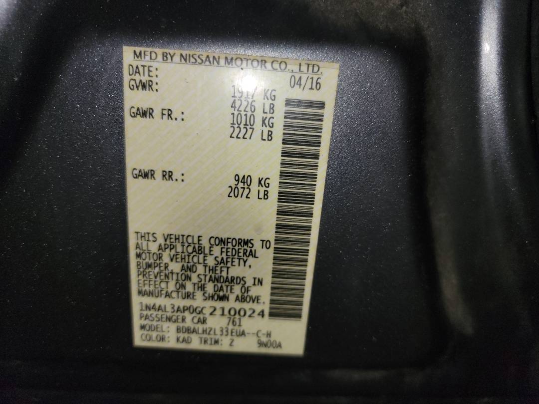 2016 NISSAN ALTIMA — 123094 Miles — Lot 210024 - Marhaba Auctions Used Cars - Image 10