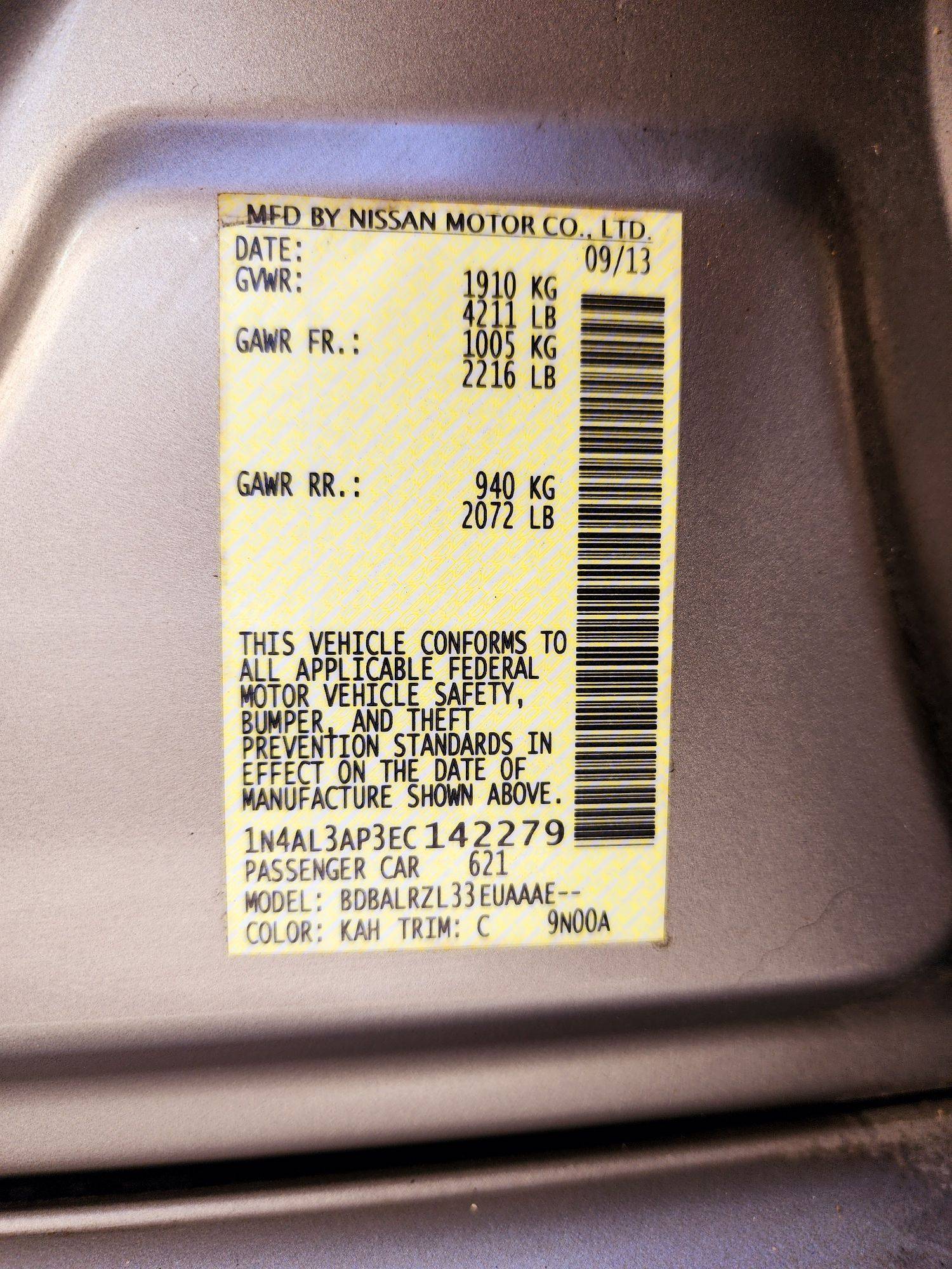 2014 NISSAN ALTIMA — 174169 Miles — Lot 215478 — Ind. 12 - Marhaba Auctions Used Cars - Image 9