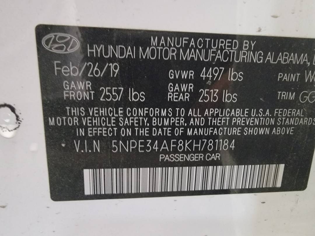 2019 HYUNDAI SONATA — 34136 Miles — Lot 781184 — Main - Marhaba Auctions Used Cars - Image 9