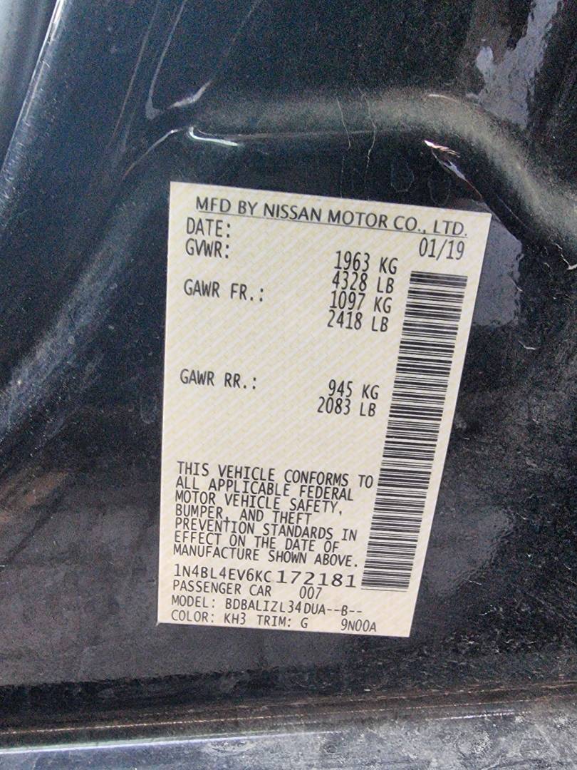 2019 NISSAN ALTIMA — 133052 Miles — Lot 172181 — Ind. 12 - Marhaba Auctions Used Cars - Image 9