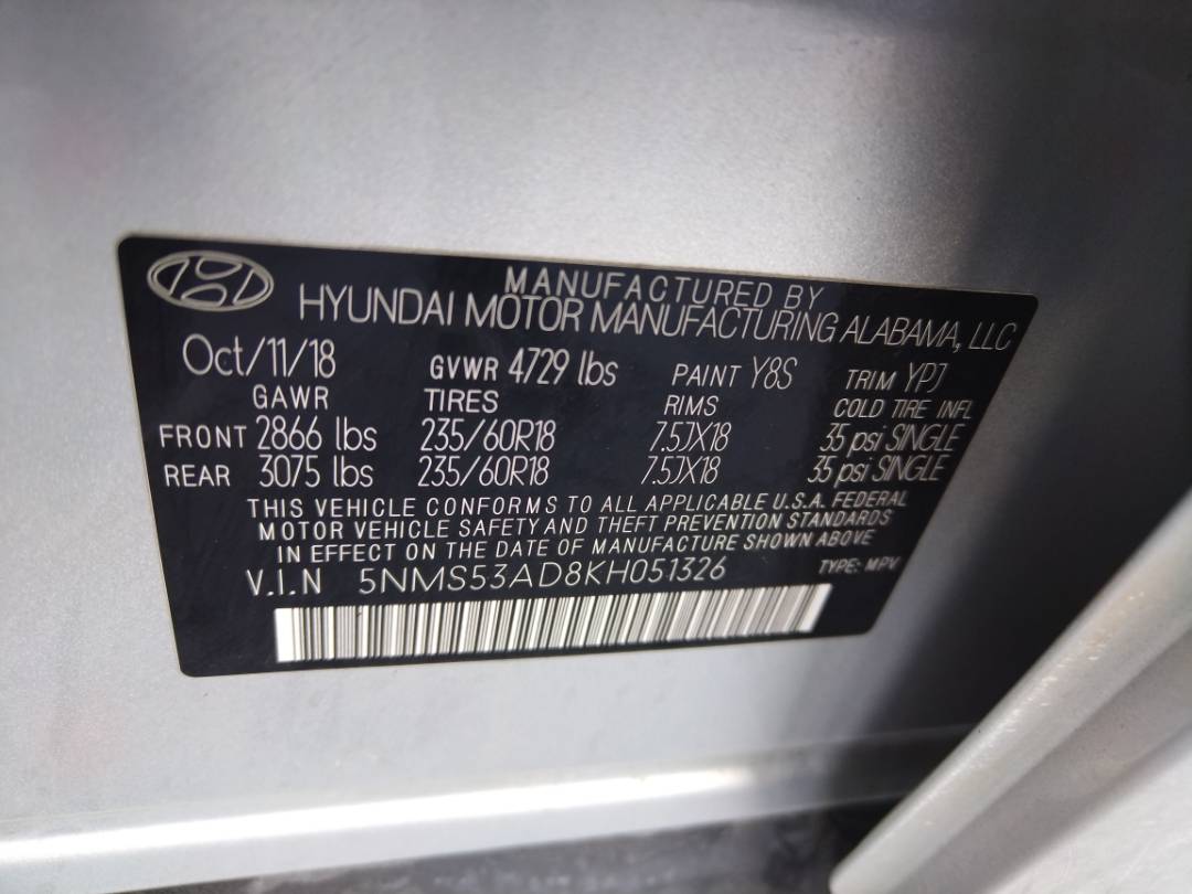 2019 HYUNDAI SANTA FE — 100794 Miles — Lot 36946538 - Marhaba Auctions Used Cars - Image 9