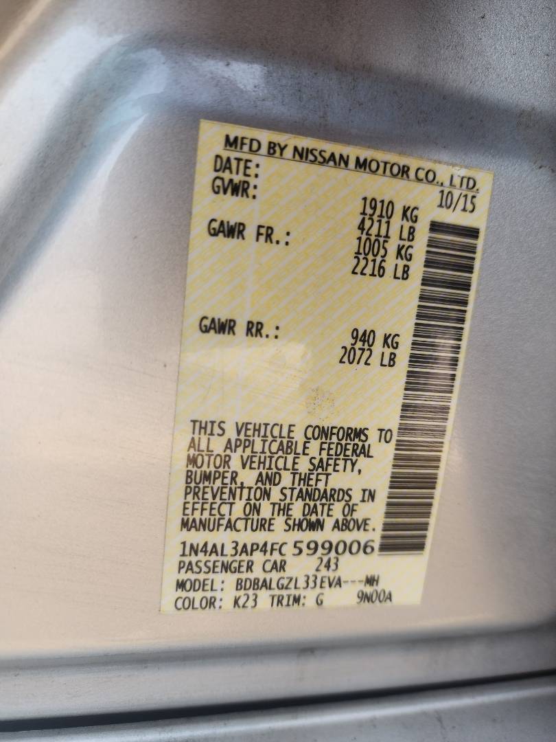 2015 NISSAN ALTIMA — 151361 Miles — Lot 99006 — Main - Marhaba Auctions Used Cars - Image 4