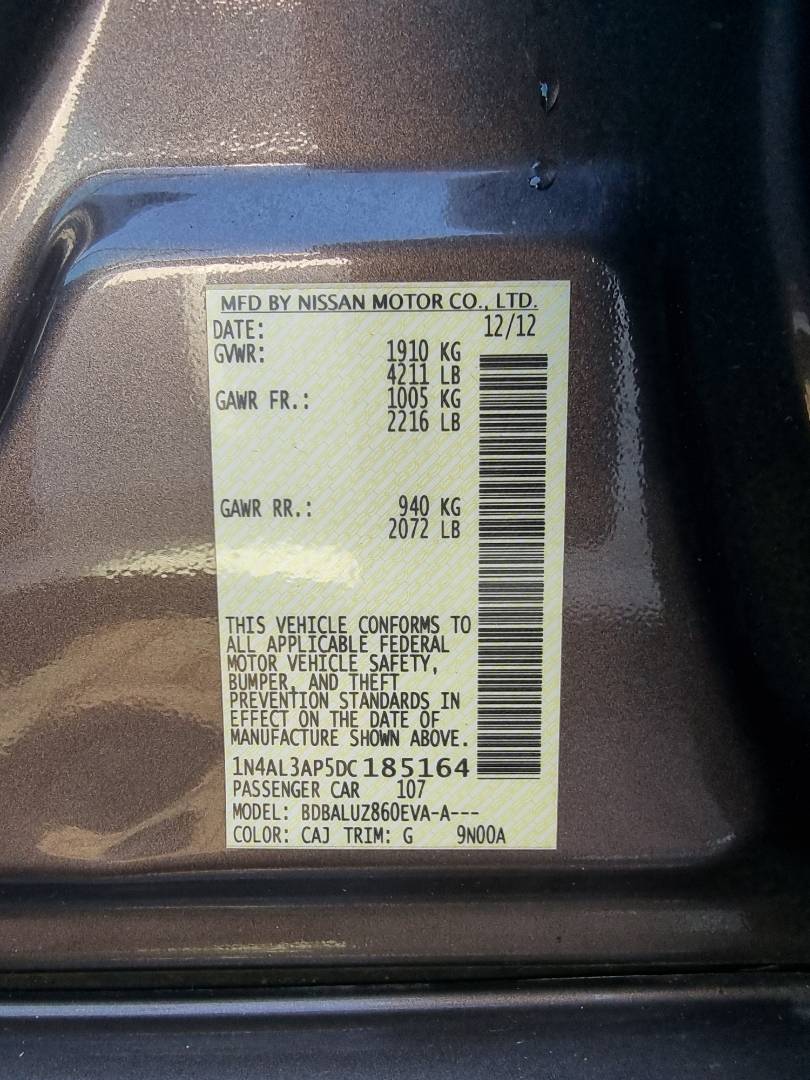 2013 NISSAN ALTIMA — 183932 Miles — Lot 125478 — Ind. 12 - Marhaba Auctions Used Cars - Image 9