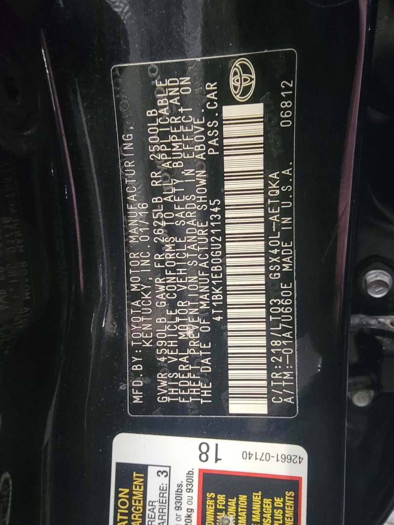 2016 TOYOTA AVALON — 138189 Miles — Lot U211345 — Main - Marhaba Auctions Used Cars - Image 10