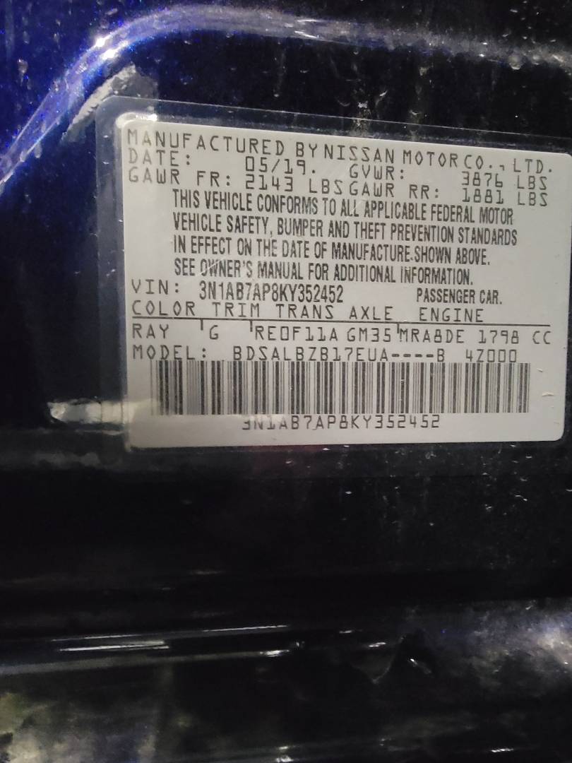 2019 NISSAN SENTRA — 40264 Miles — Lot 36410150 - Marhaba Auctions Used Cars - Image 10
