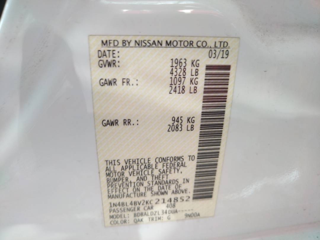 2019 NISSAN ALTIMA — 69729 Miles — Lot 14852 - Marhaba Auctions Used Cars - Image 7
