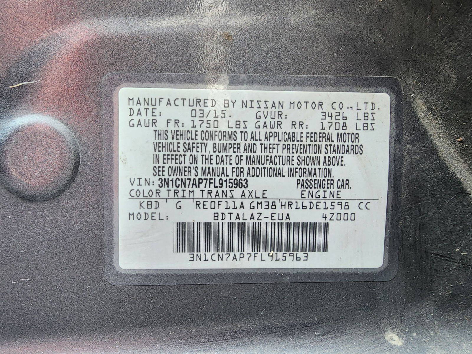 2015 NISSAN VERSA — 155290 Miles — Lot 15963 — Al Quoz - Marhaba Auctions Used Cars - Image 10