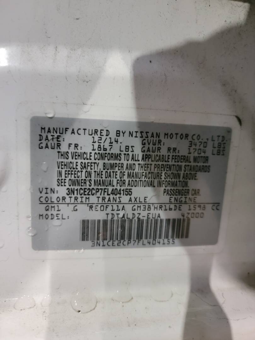 2015 NISSAN VERSA NOTE — 142228 Miles — Lot FL404155 - Marhaba Auctions Used Cars - Image 9