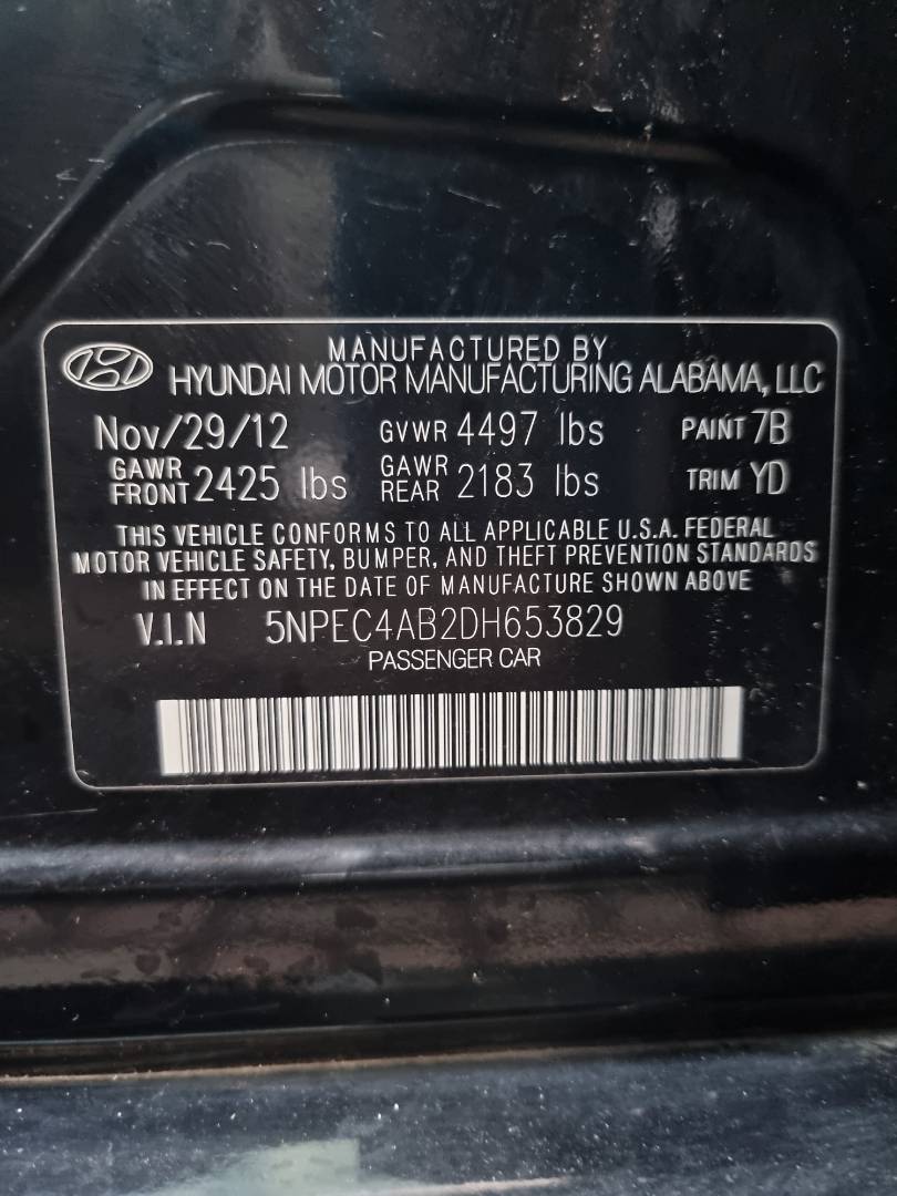 2013 HYUNDAI SONATA — 148665 Miles — Lot 653829 — Ind. 12 - Marhaba Auctions Used Cars - Image 9