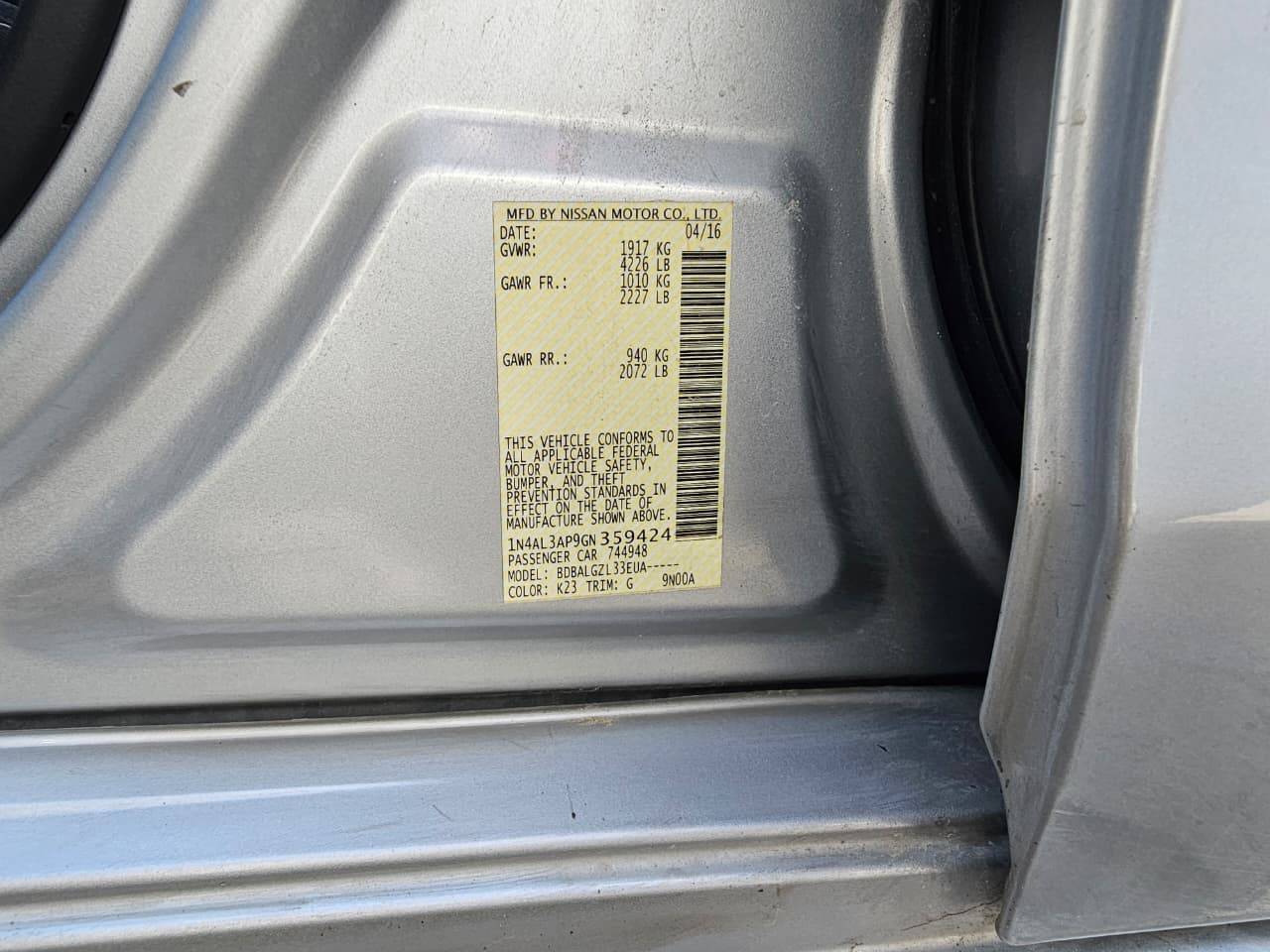 2016 NISSAN ALTIMA — 135799 Miles — Lot GN359424 — Main - Marhaba Auctions Used Cars - Image 9