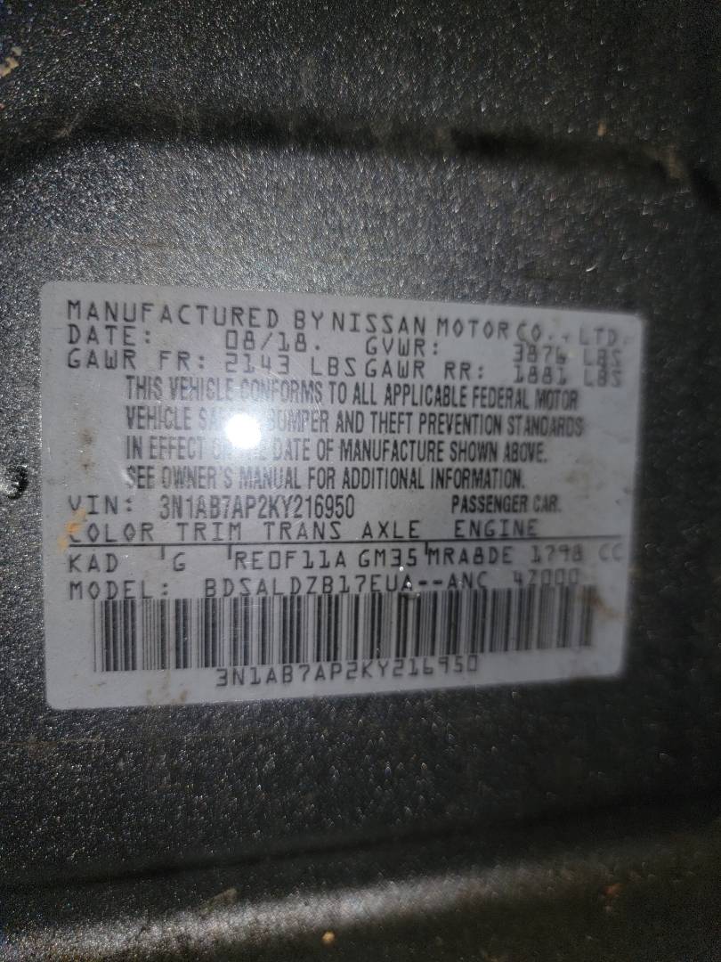 2019 NISSAN SENTRA — 103289 Miles — Lot 37803022 - Marhaba Auctions Used Cars - Image 10