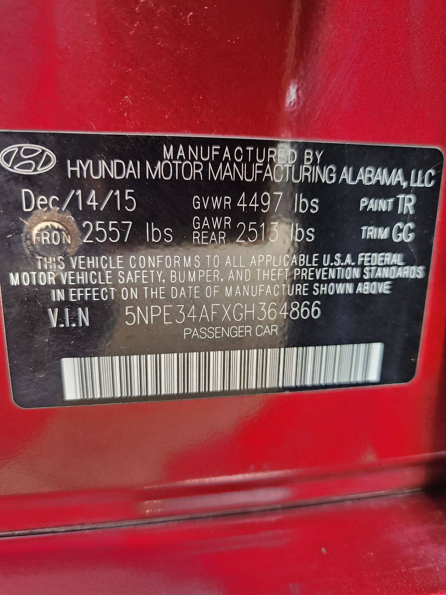 2016 HYUNDAI SONATA — 101085 Miles — Lot 37630849 - Marhaba Auctions Used Cars - Image 3